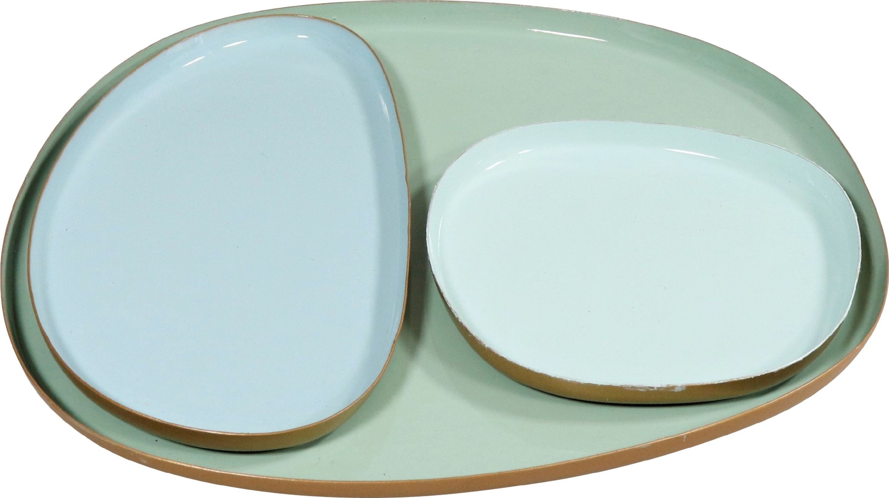 FURNARO Servierplatte, Metall, (3-tlg), mintgrün, asymmetrisch, glänzend, stapelbar, aus Metall