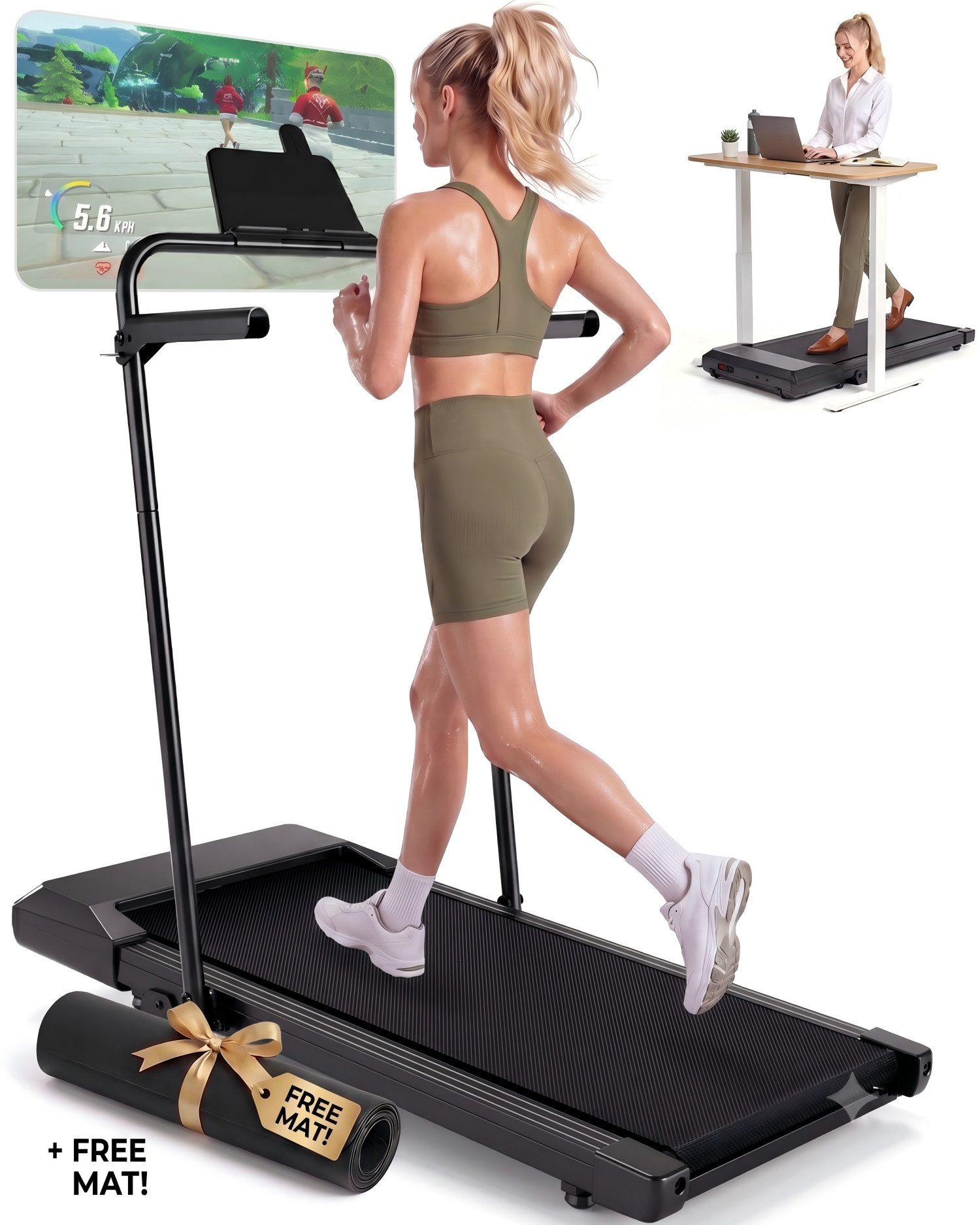 DEERRUN Laufband DeerRun Walking Pad mit 6% Steigung Laufband mit App bis 136 kg