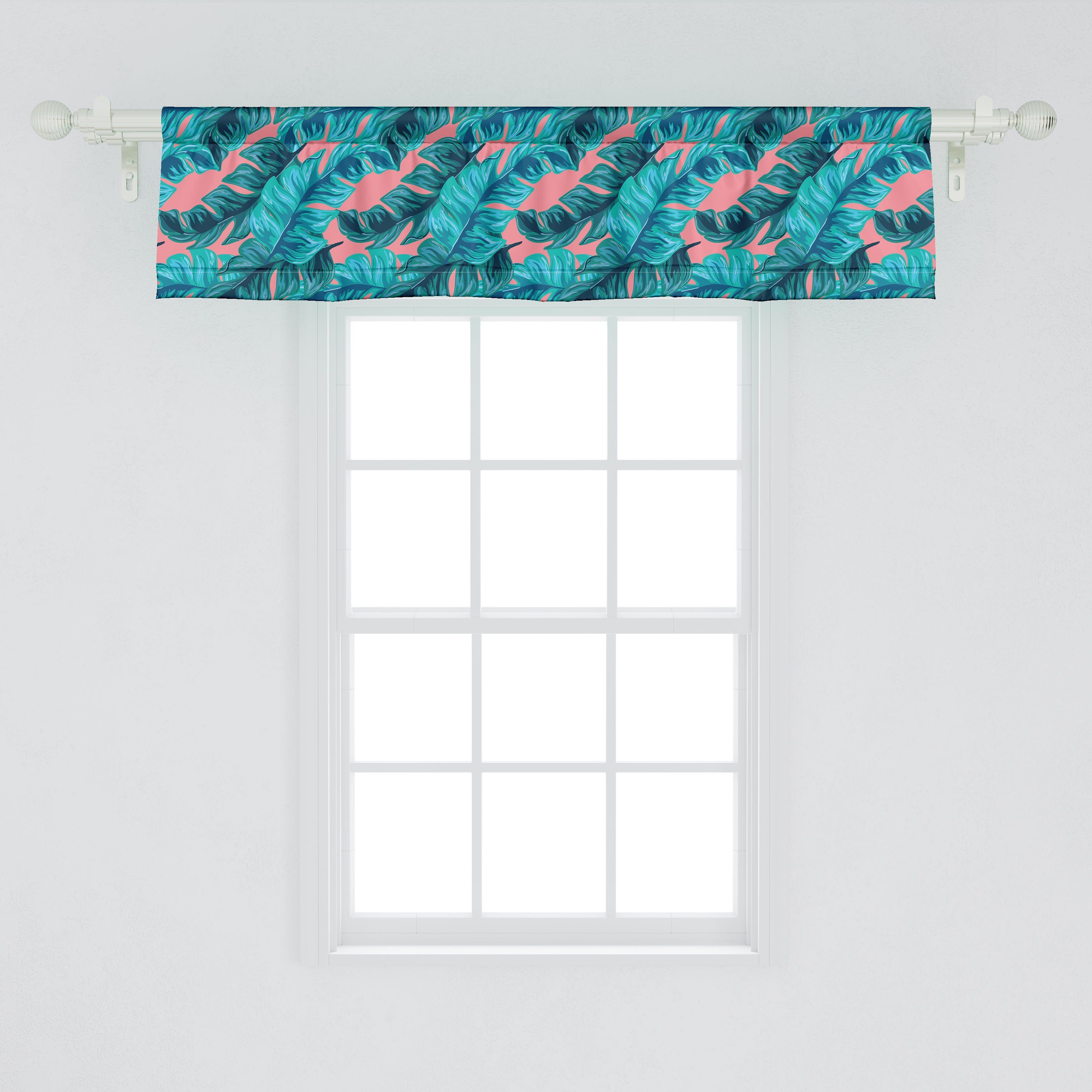Scheibengardine Vorhang Volant für Küche mit Island Blatt Schlafzimmer Stangentasche, Dekor Abakuhaus, Microfaser, Jungle Tropical Sommer
