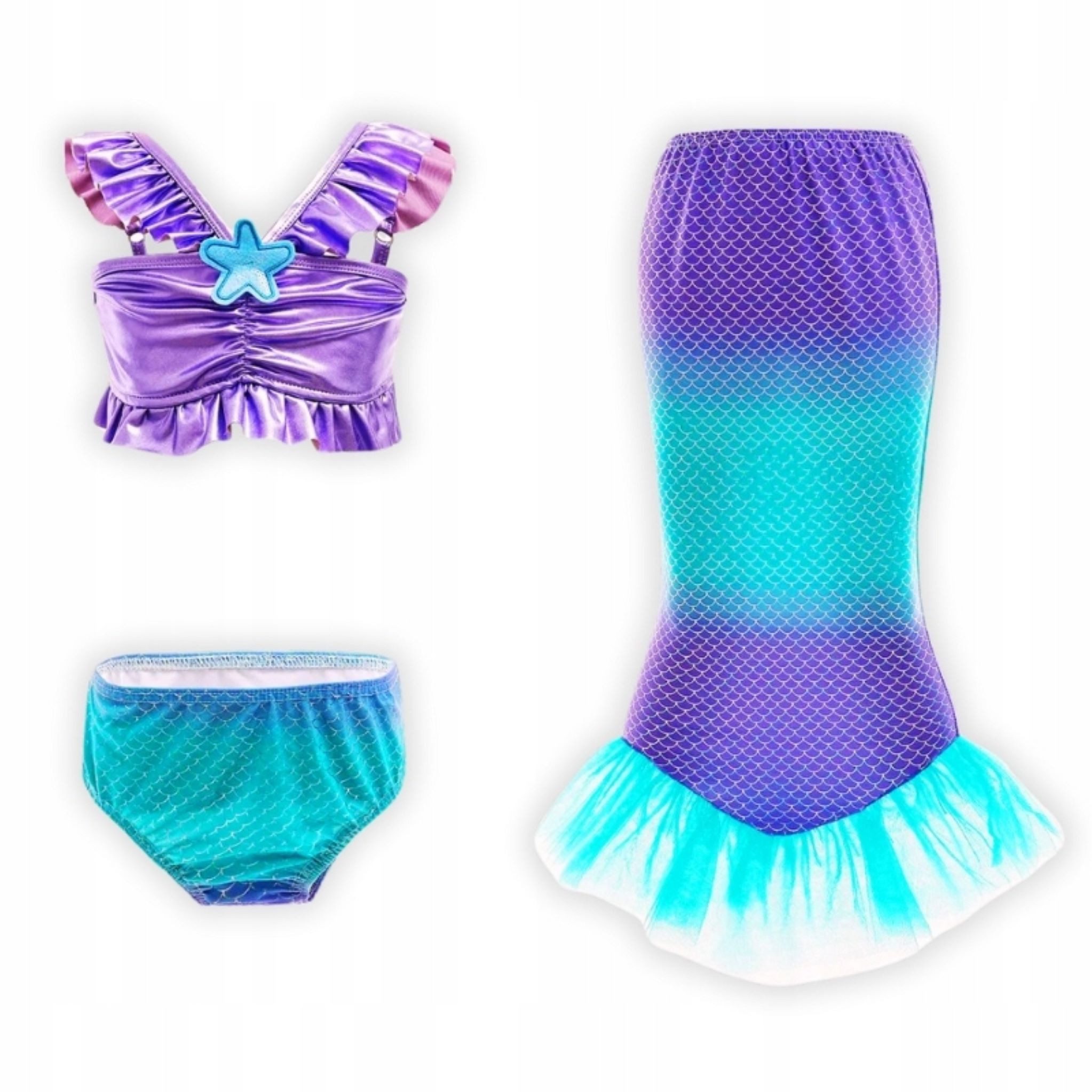 Festivalartikel Badeanzug 8-teiliges Meerjungfrauen Bikini Set für Mädchen Violett