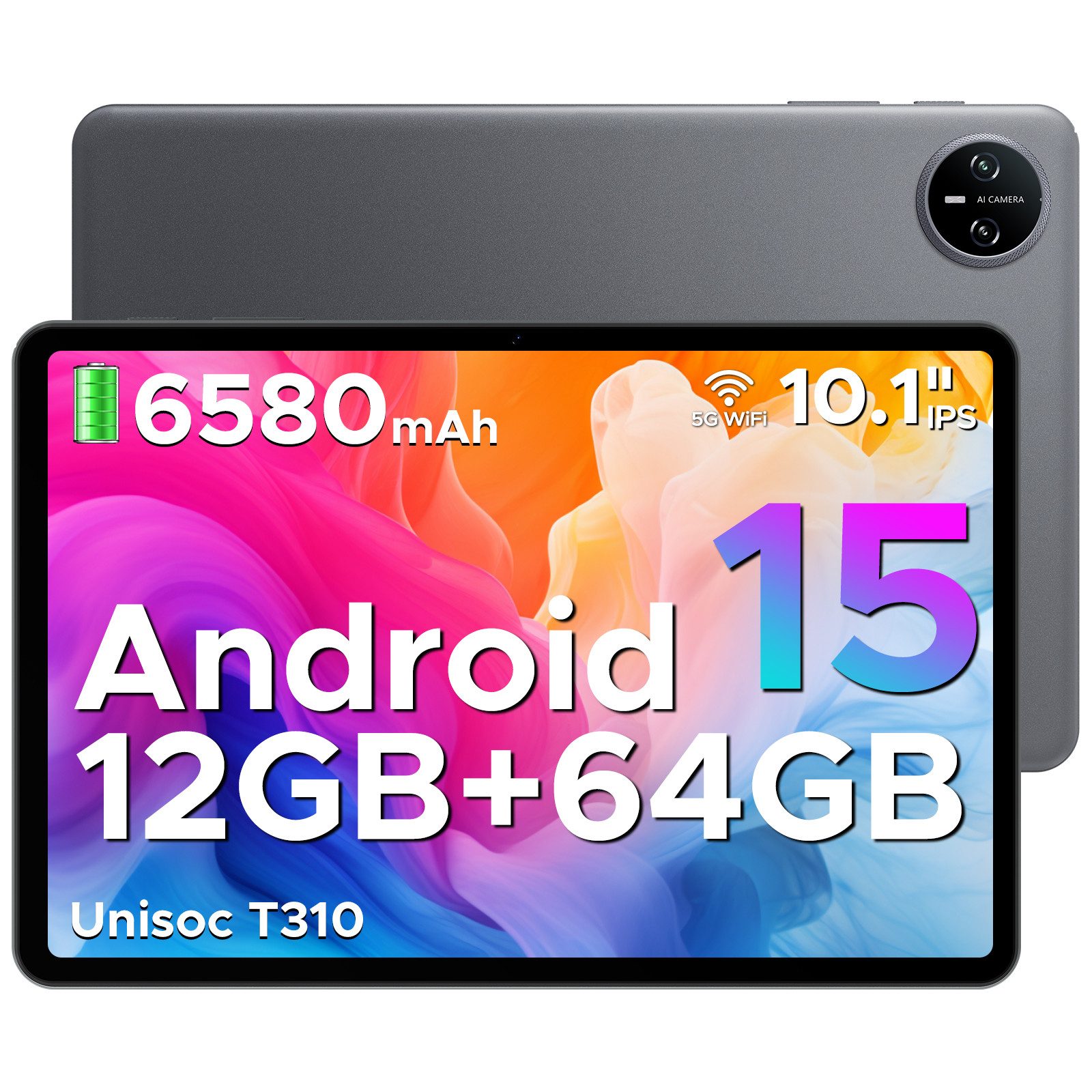 DOOGEE TAB A9 Tablet 10 Zoll, Android Tablet, 64GB ROM (TF 2TB), 5G WiFi Tablet (10.1", 64 GB, Android 15, Wifi, Android 15, 12(3+9)GB RAM, 8MP Kamera, GMS, Bluetooth 5.0, Face ID)