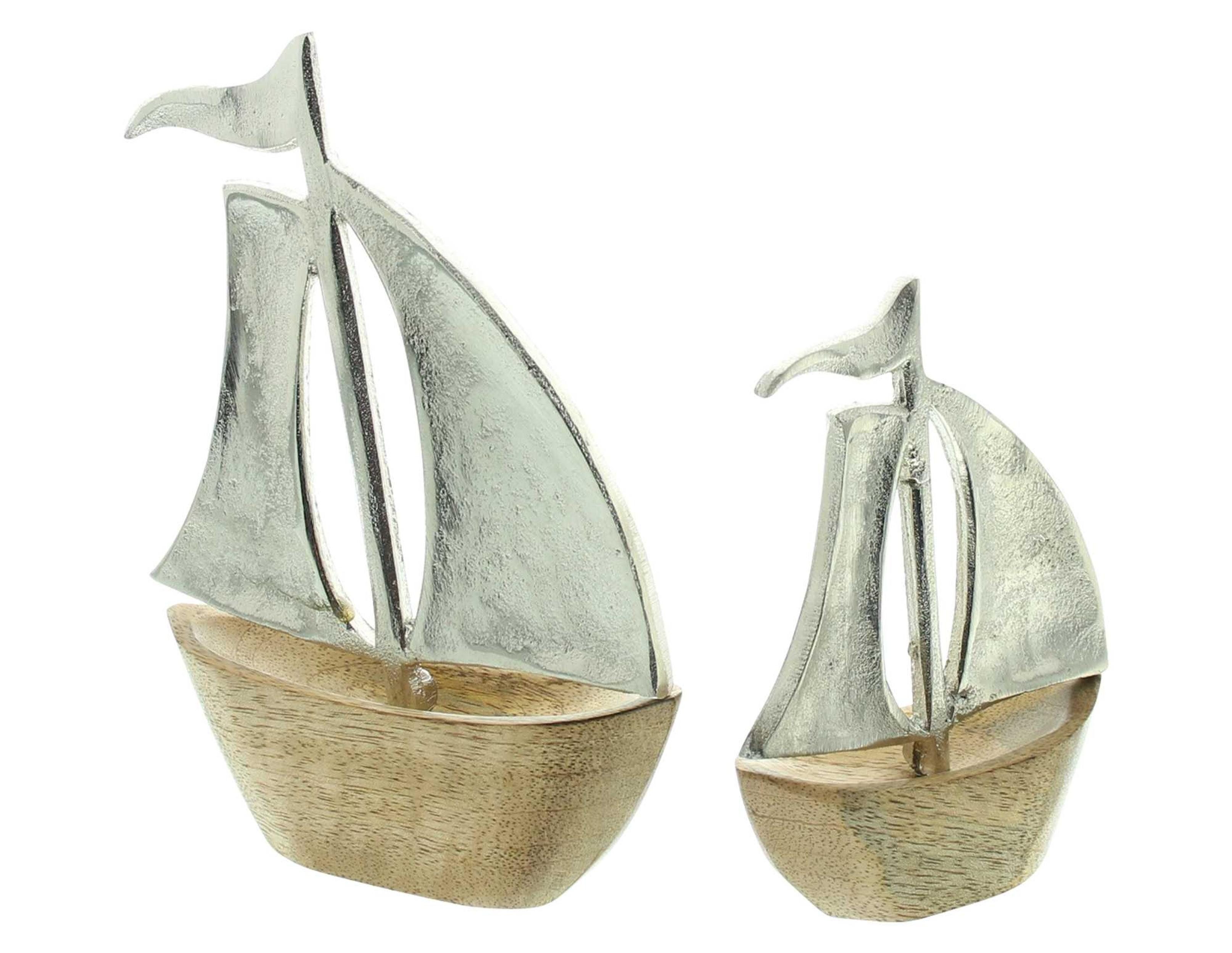 Dekofigur 2x Dekofigur Segelboot Aluminiumguss & Mango Holz – Dekoboot