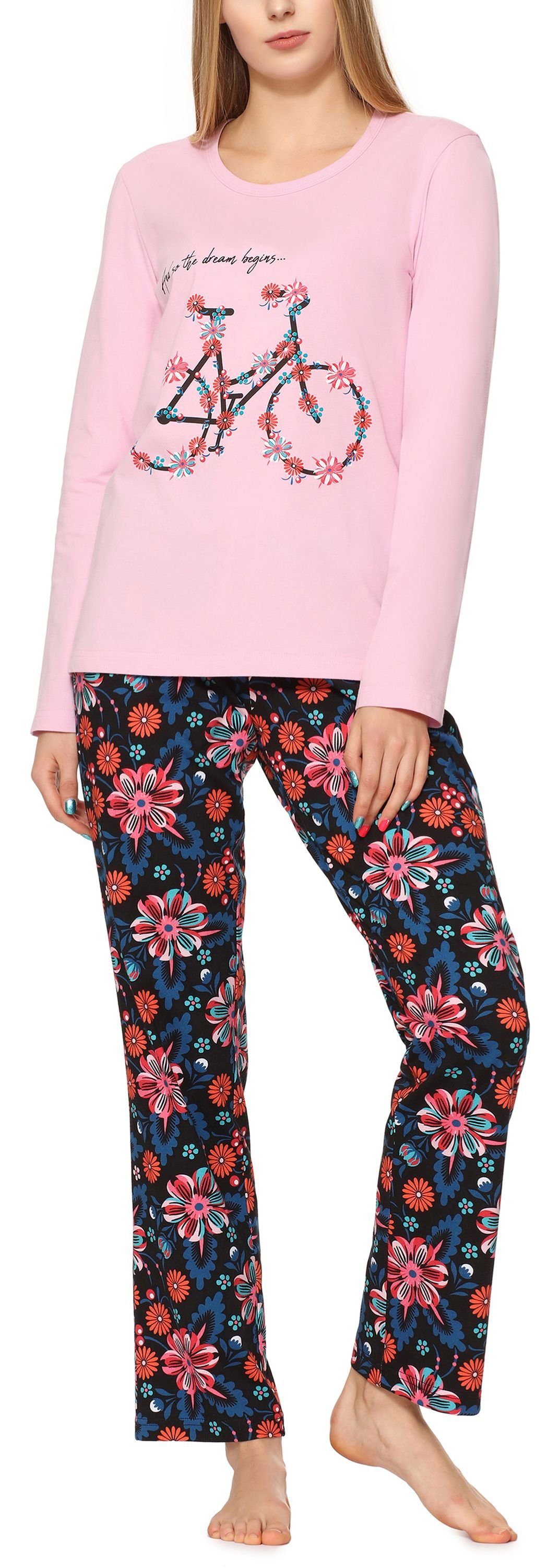 MS10-169 Damen Schlafanzug Licht Schlafanzug Merry Rosa/Blumen2 Style