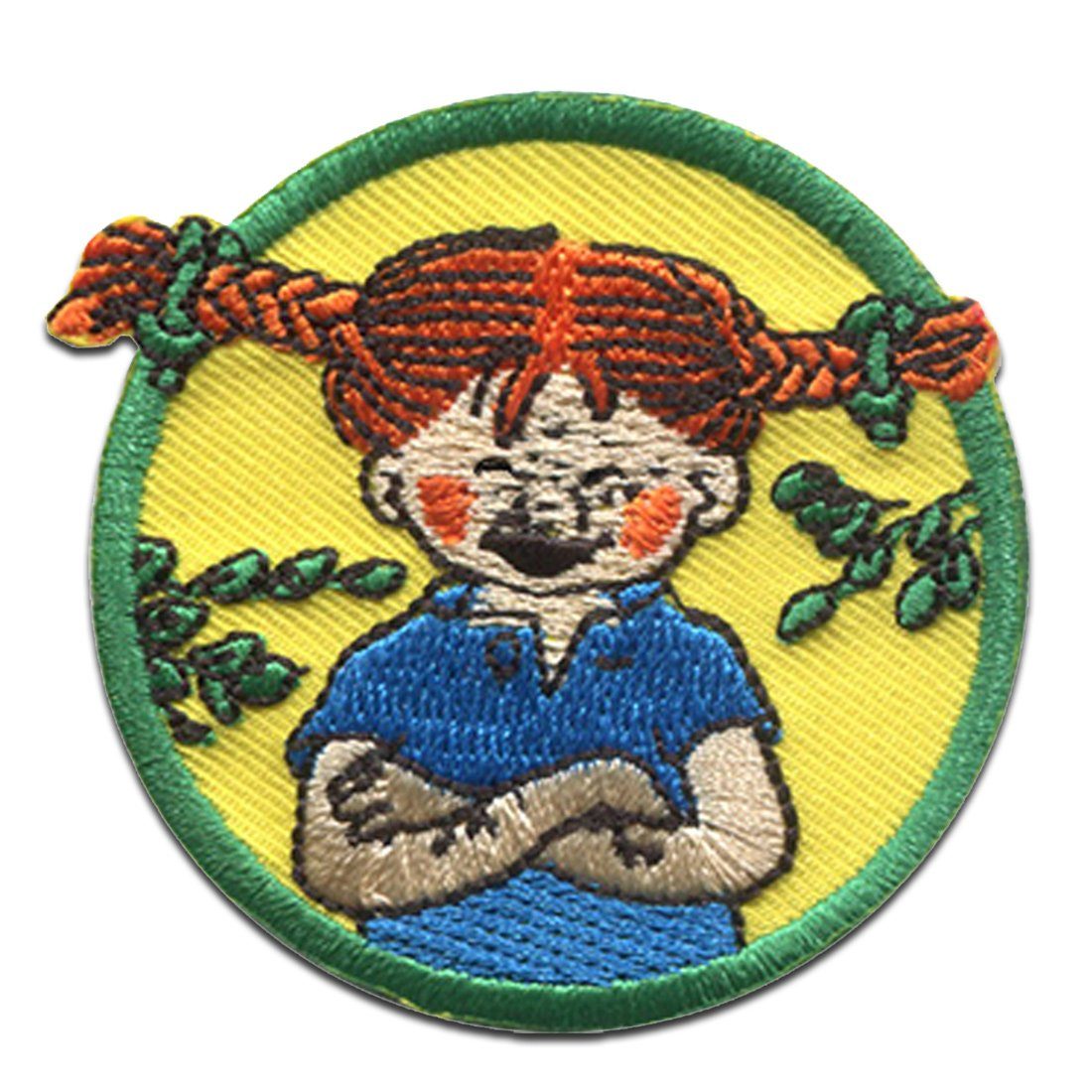 Pippi Langstrumpf Aufnäher Bügelbild, Aufbügler, Applikationen, Patches, Flicken, zum aufbügeln, Polyester, rund  - Größe: 6 x 5,5 cm