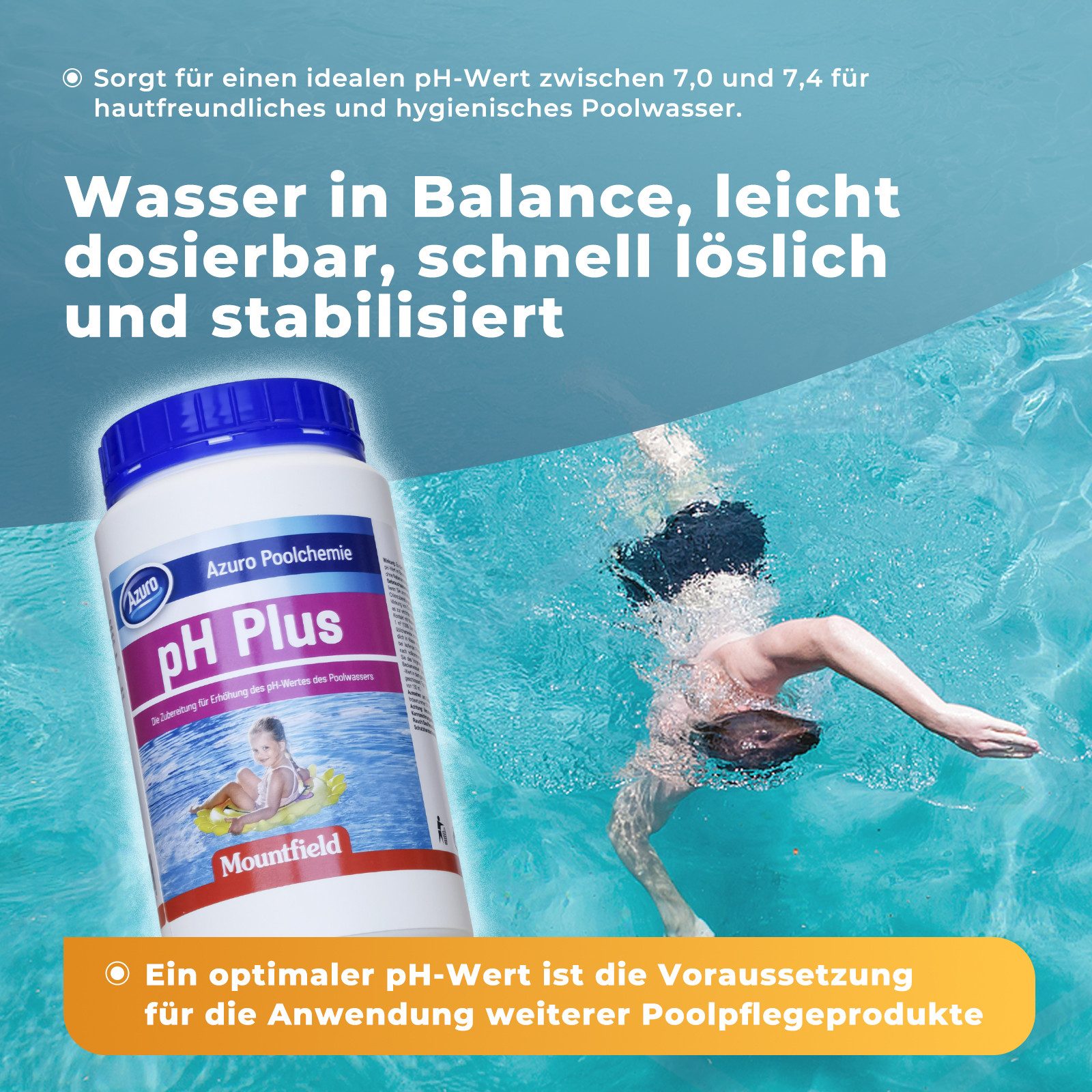 Azuro Poolpflege PH Plus Whirlpool & Pool pH Up Heber für klares Wasser, Hochwirksam & leicht löslich pH + Made in Europe – 0,9 kg / 4 kg