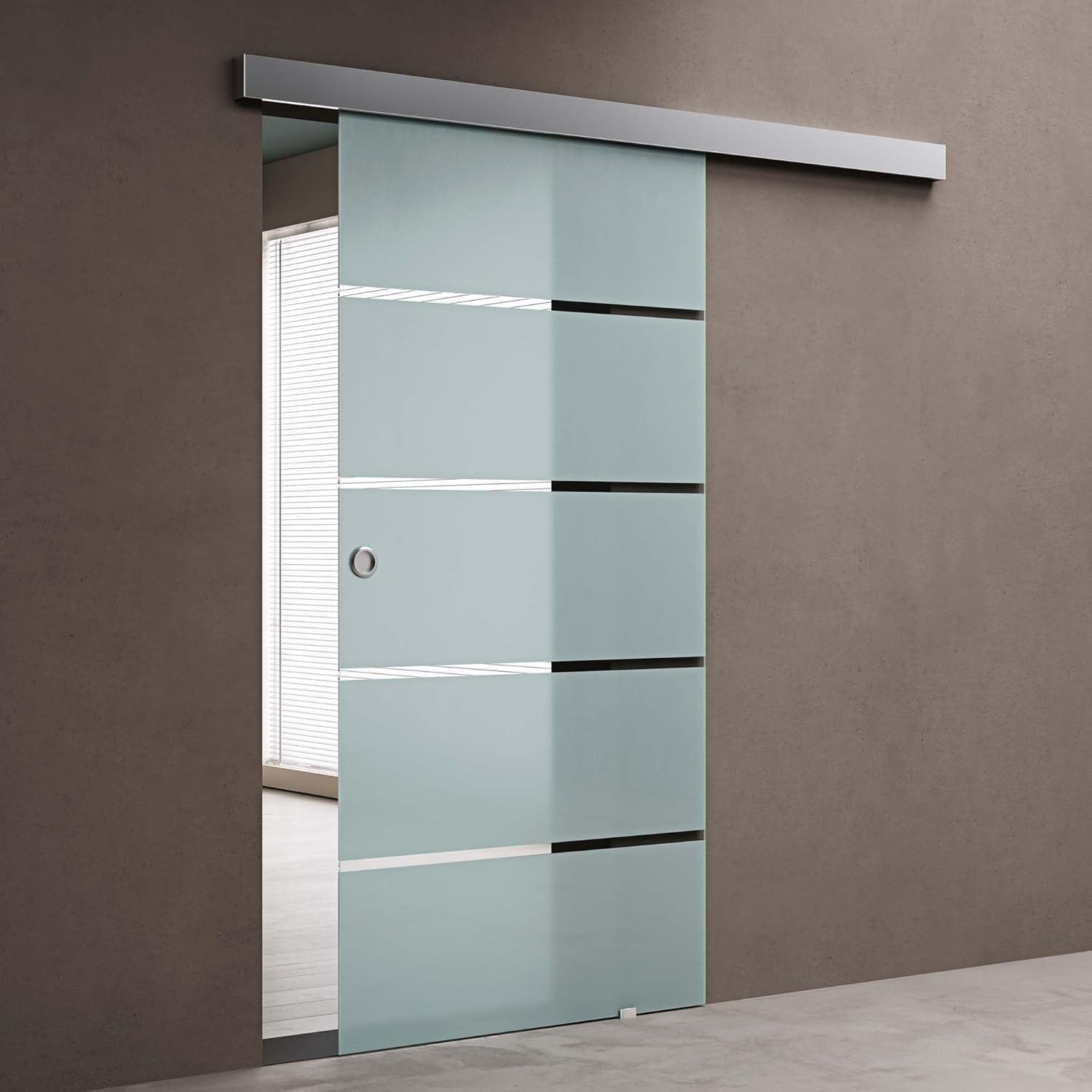 doporro Glasschiebetür komplettset Soft-Close Glas-Zimmertür H:205/215cm 8mm ESG Amalfi11, Verstellbare Bodenführung – Bild 4 von 5