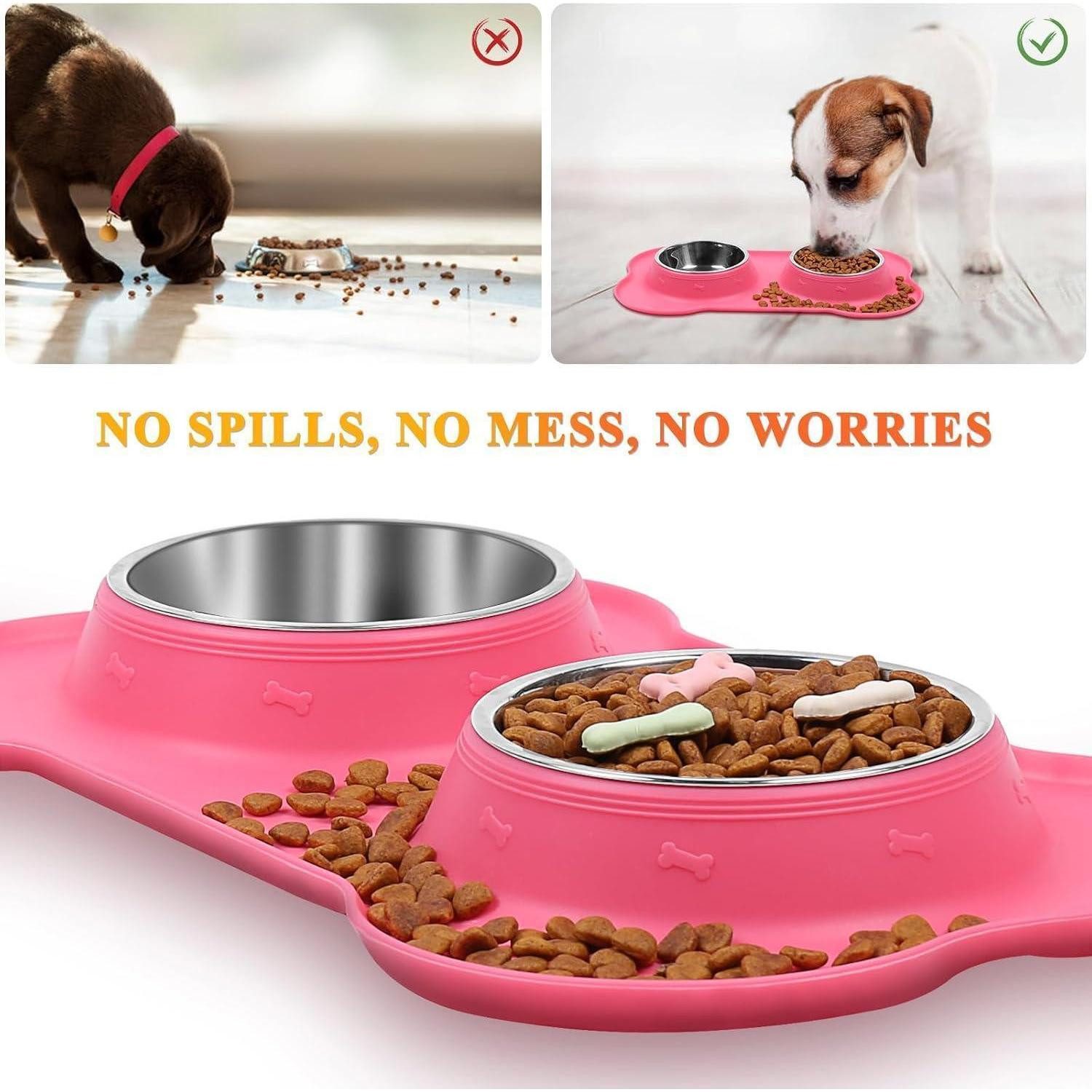 LuxusKollektion Napf-Set Hundenapf Splashfree Edelstahl Silikon Rutschfest 450ml ea. Rosa