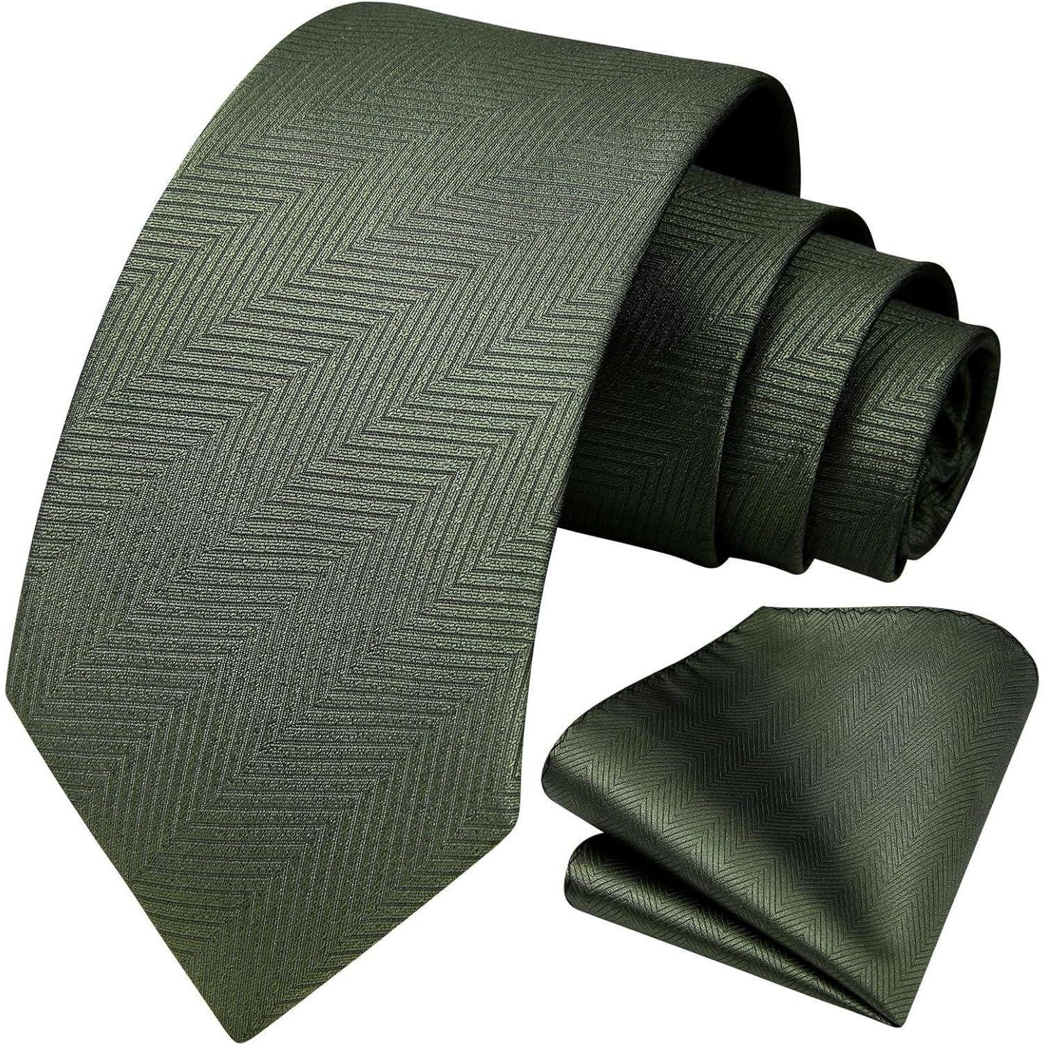 LuxusKollektion Krawatte Krawatte Herren Einstecktuch Set Hochzeit Einheitsgröße Olivgrün – Bild 2 von 5