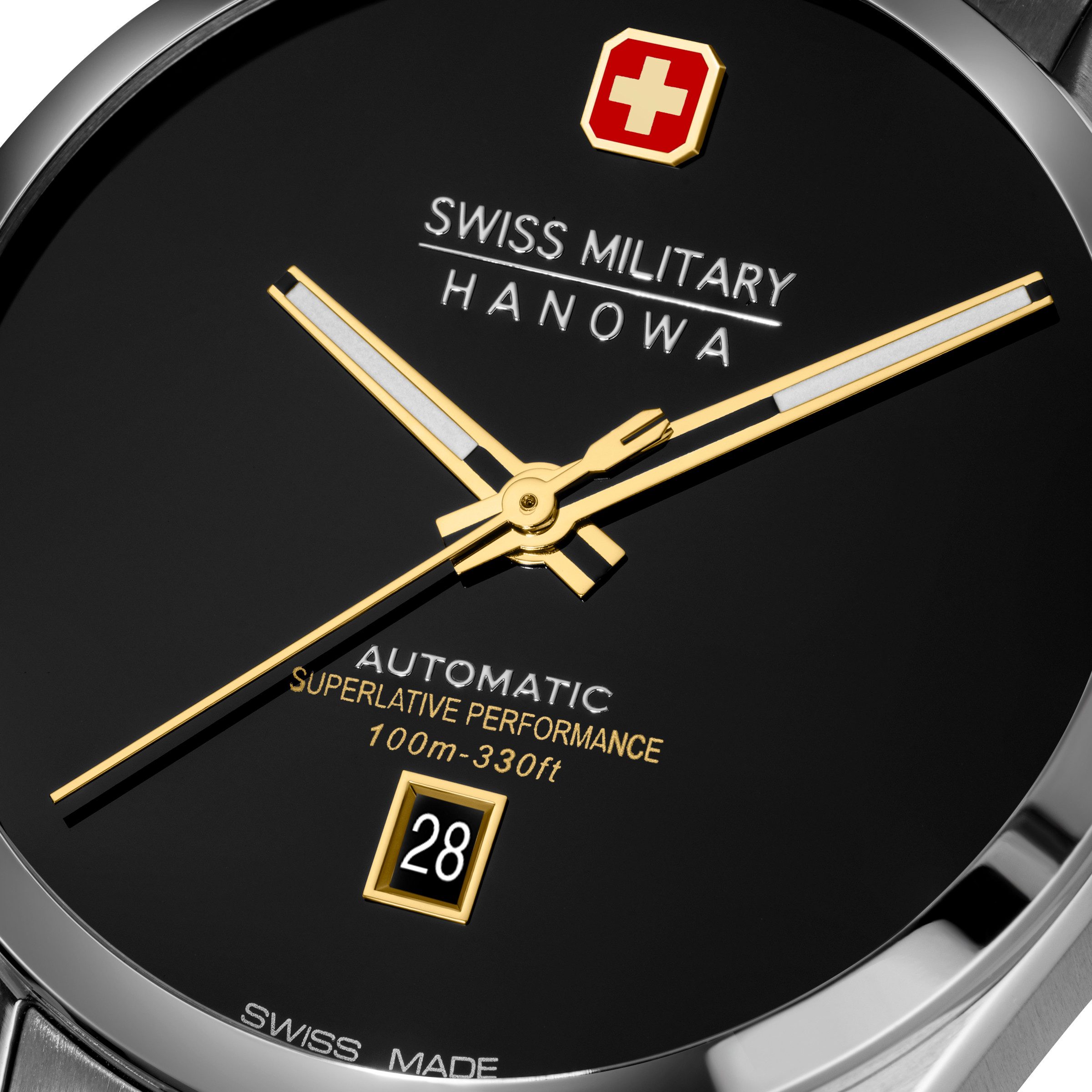 Swiss Military Hanowa Automatikuhr Majestetic Pioneer Onyx SMWGL0006204, Armbanduhr, Herrenuhr, Swiss Made, Mechanische Uhr, Edelstahlarmband