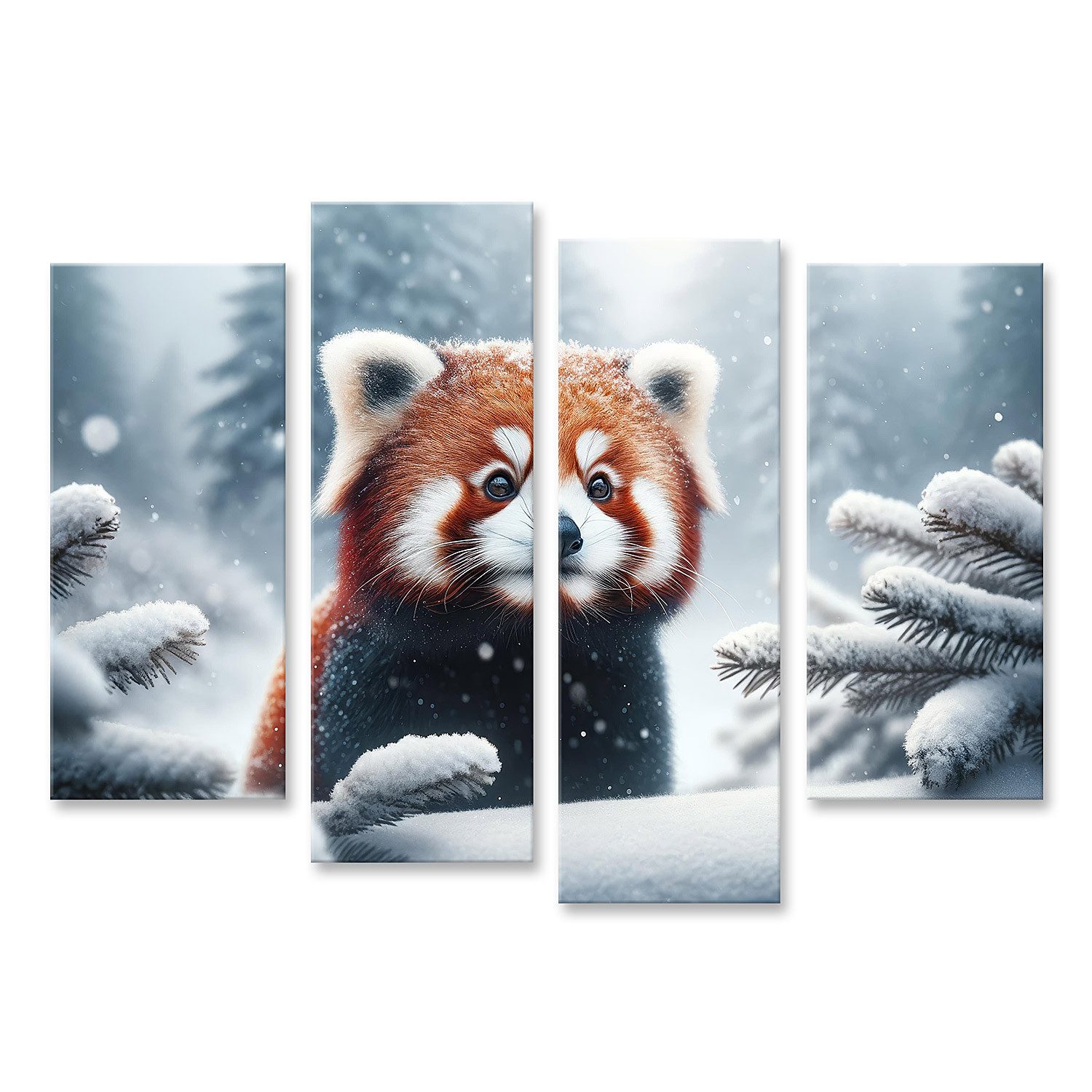 islandburner Leinwandbild Zauberhafte Winterwelt Mit Einem Roten Panda - Schneezauber Im Wald