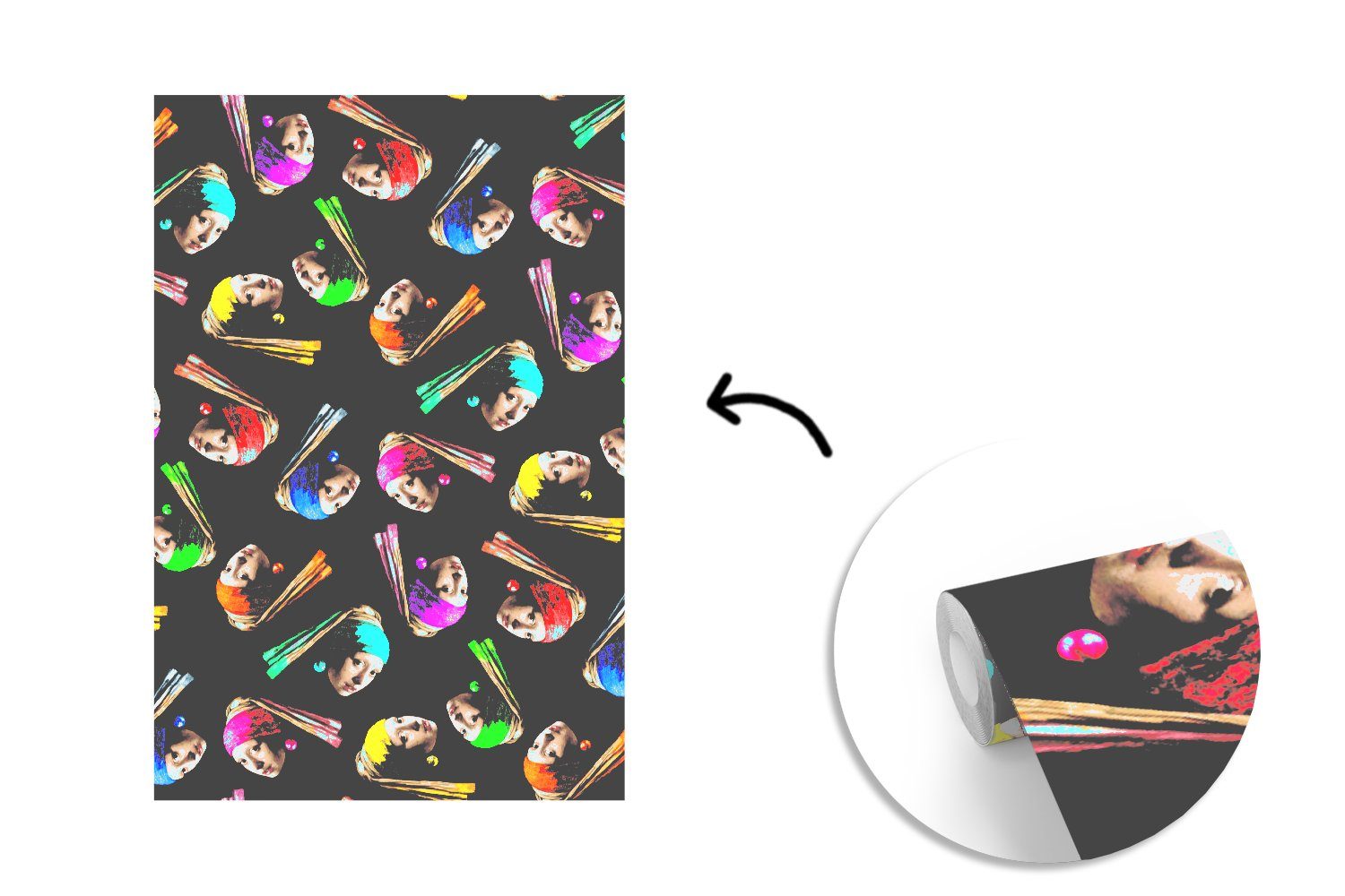 Vinyl Perlenohrring Wandtapete Regenbogen, Mädchen MuchoWow bedruckt, Wohnzimmer, für Matt, einem Montagefertig - Fototapete mit - Muster (3 St), Tapete