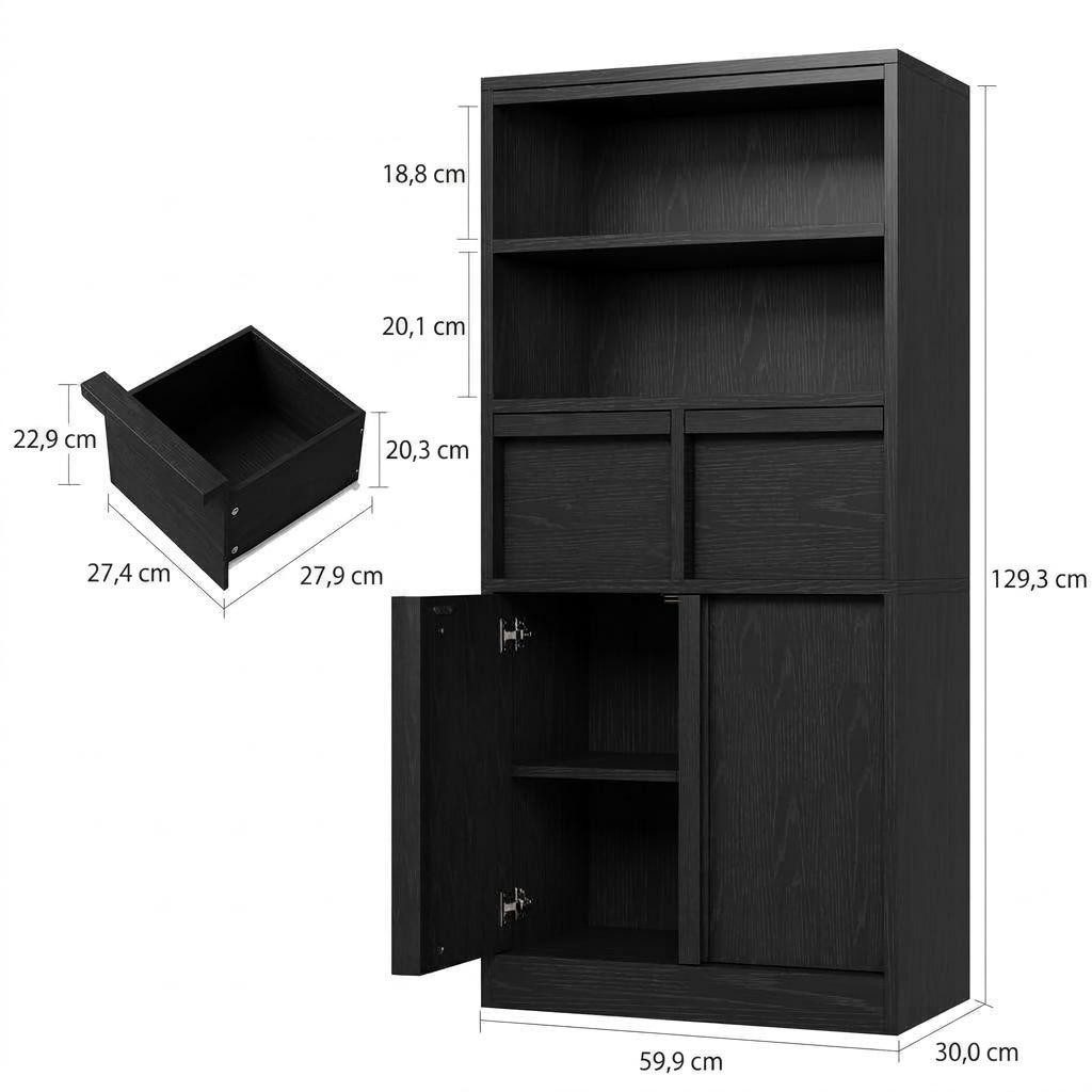 GarveeMore Badkommode Badezimmerschrank Badschrank mit 2 Schubladen 60x30x130 – Bild 2 von 5