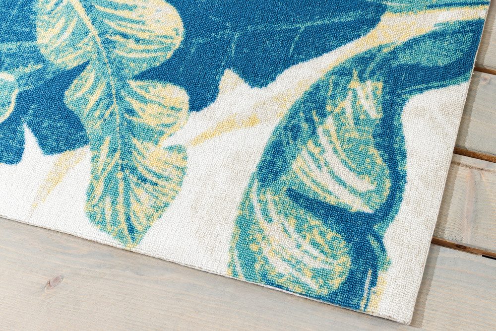 riess-ambiente Designteppich LEAF 180x120cm grün beige · floraler Teppich für In- und Outdoor, rechteckig, Höhe: 5 mm, wetterfest · pflegeleicht · Blatt-Muster · Fußbodenheizung-geeignet