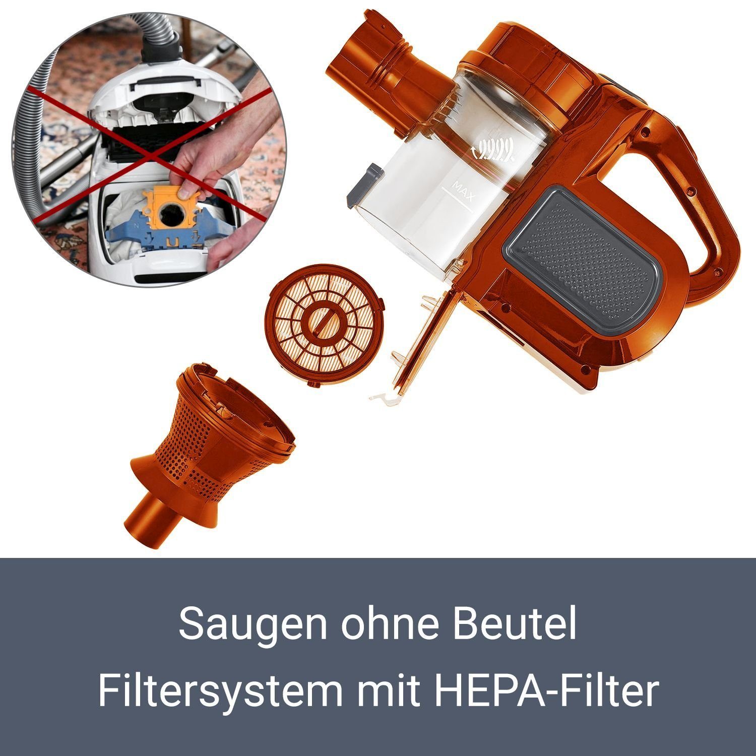 HEPA-Filter, Pro, 150 und VAC100 Grobfilter Akku-Handstaubsauger W, Staubbehälter Gold Juskys
