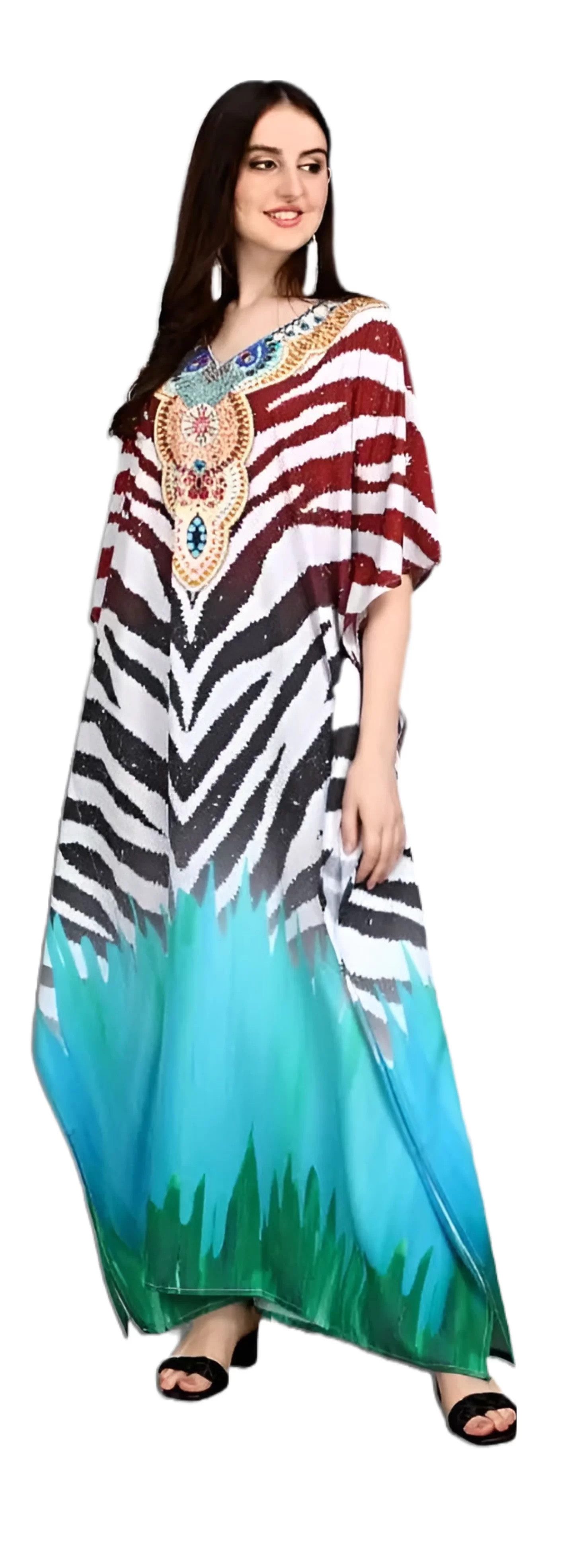 PfauGermany Kaftan GLAMOROUS Digital Printed With Stone Work