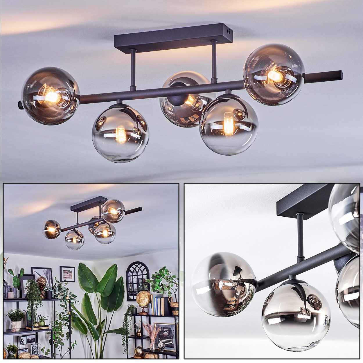 hofstein Deckenleuchte Deckenlampe aus Metall/Glas in Schwarz/Chrom-/Rauchf günstig online kaufen