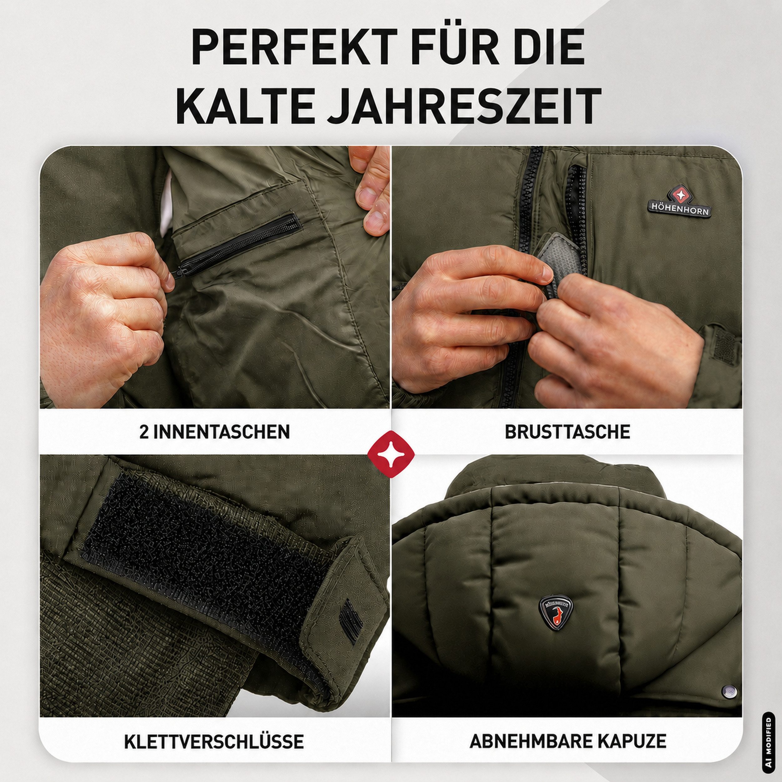 Höhenhorn Winterjacke Eiskar Herren Winter Jacke Gefüttert Steppjacke für Männer – Bild 5 von 5