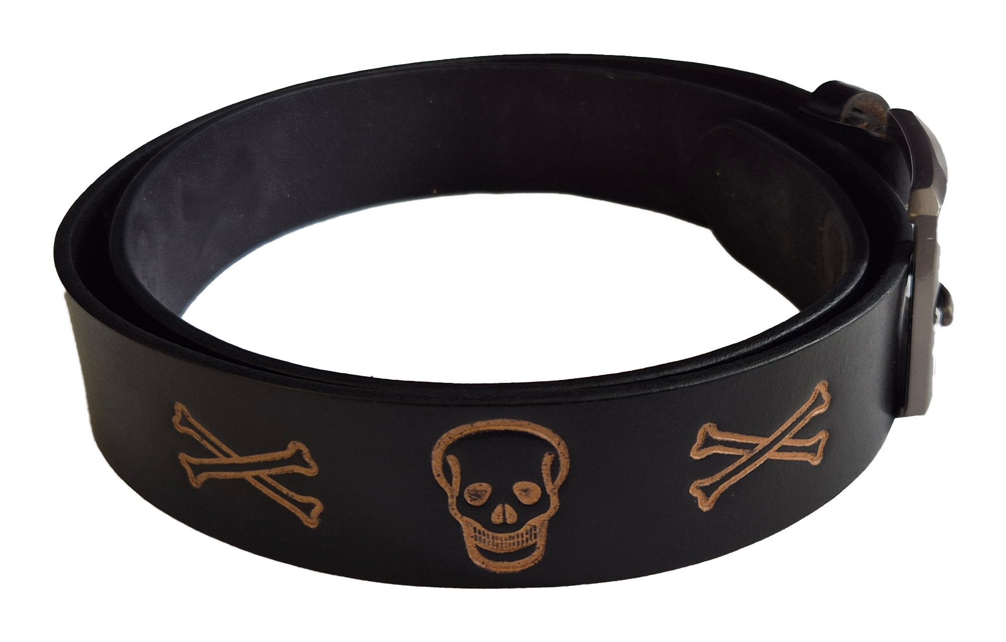 Einkaufszauber Ledergürtel Echt Leder Gürtel Skull Totenkopf Schwarz - Festes Büffelleder