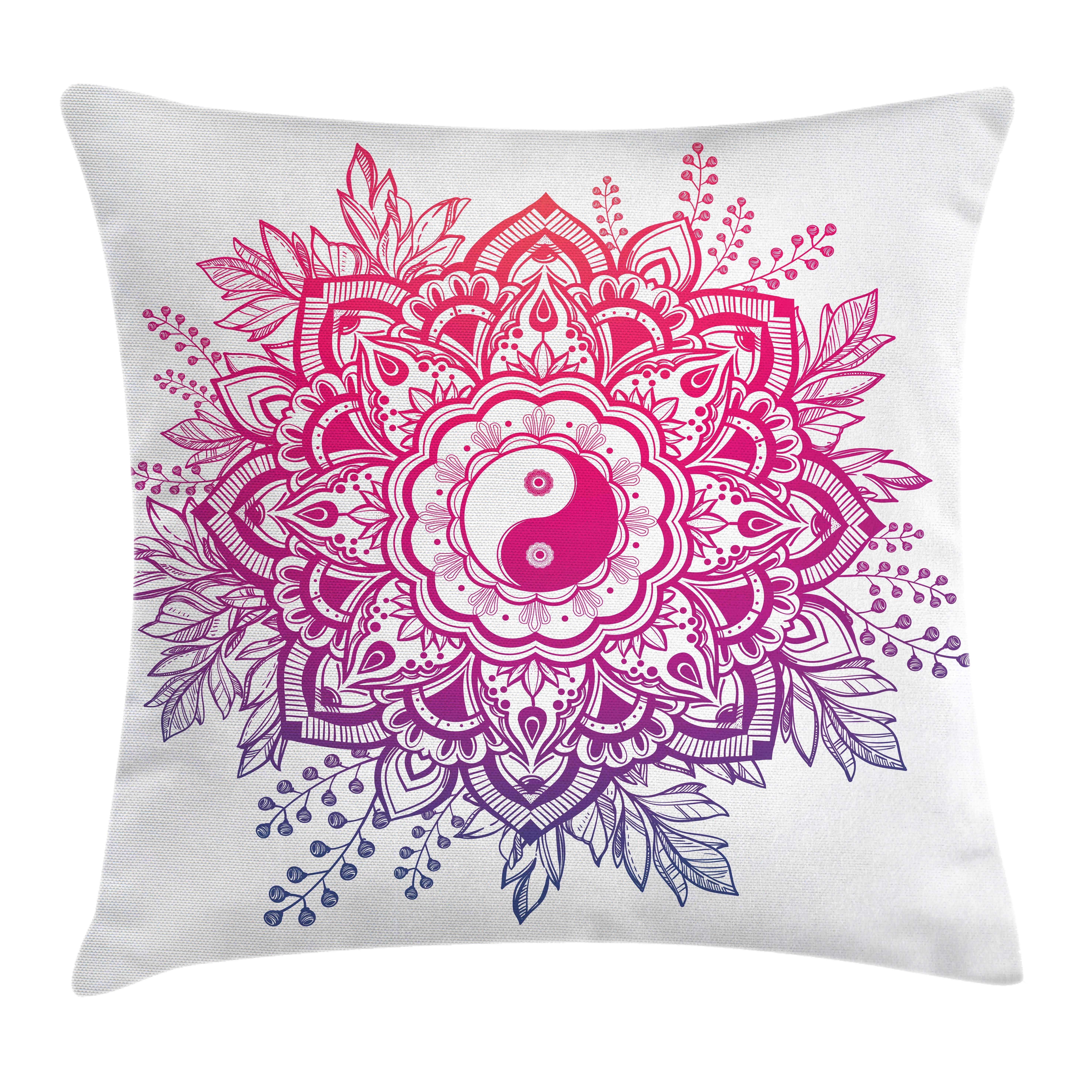 Kissenbezüge Waschbar mit Reißverschluss Kissenhülle mit Farbfesten Klaren Farben Beidseitiger Druck, Abakuhaus (1 Stück), Mandala Floral Yin Yang-Zeichen