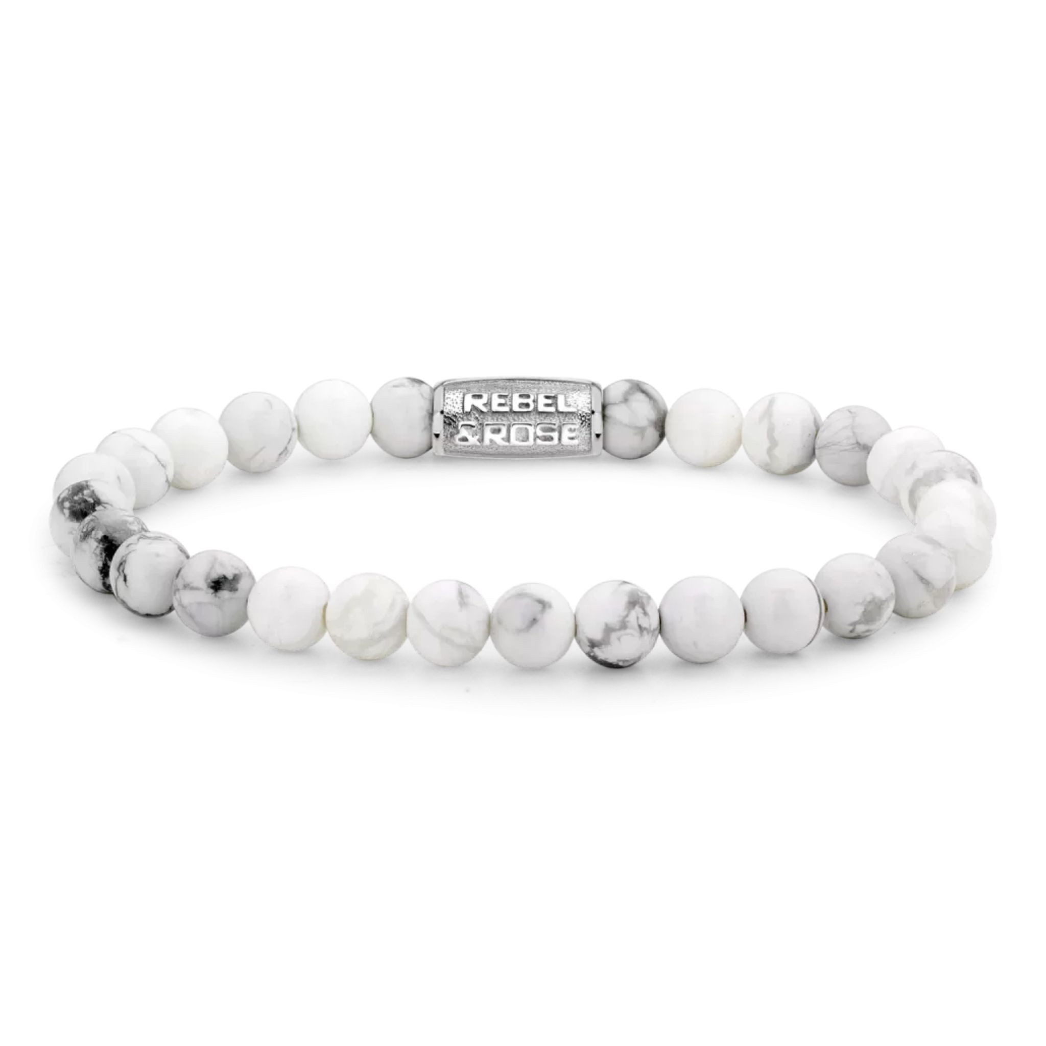 Rebel & Rose Armband Armband aus 6mm Edelsteinen in Weiß mit Edelstahlverschluss
