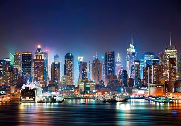 murimage® Fototapete Fototapete New York 366 x 254 cm Manhattan Skyline USA Nacht Tapete Office Wohnzimmer Schlafzimmer Flur Büro inklusive Kleister