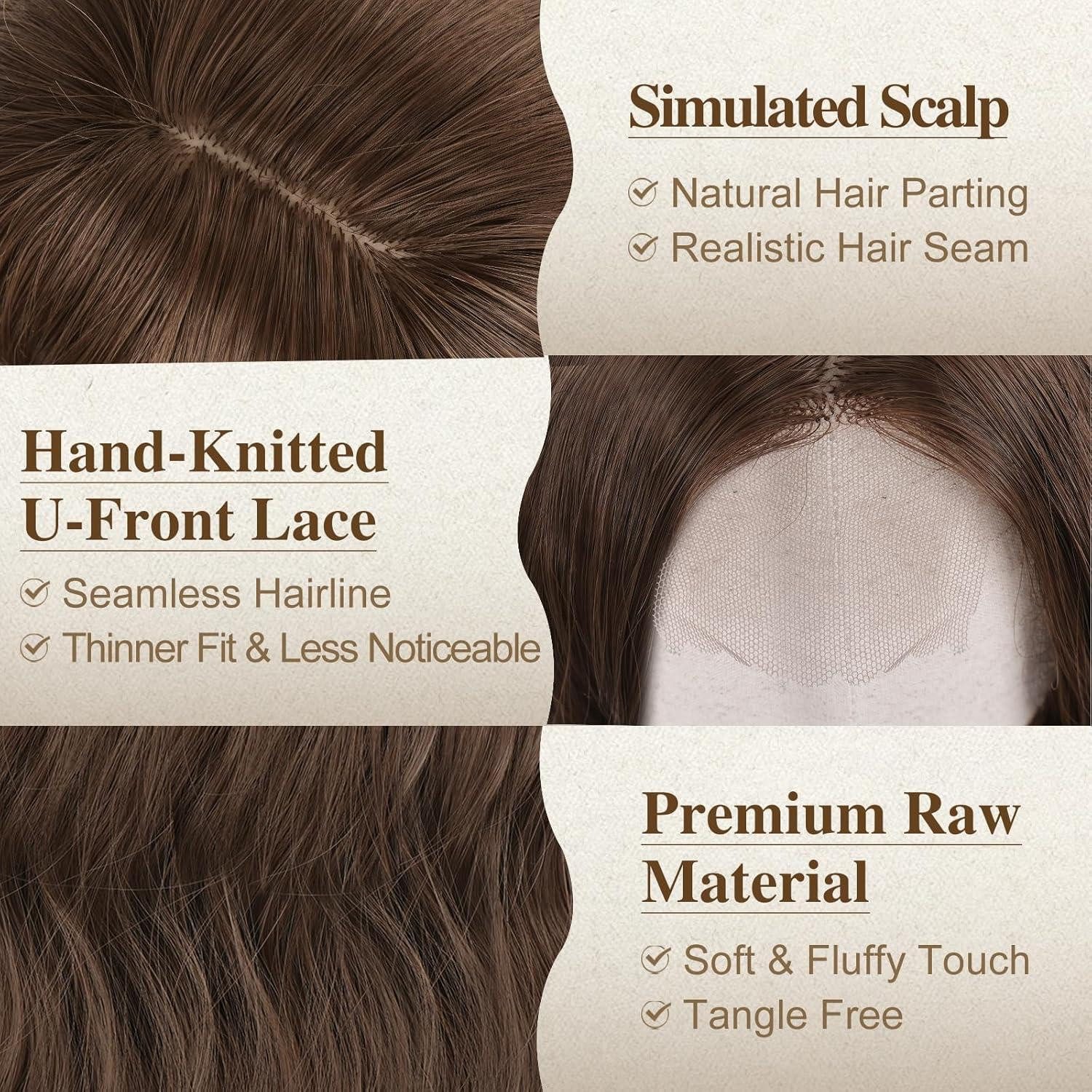 LuxusKollektion Kunsthaarperücke Perücke 46cm gewellt Mittelscheitel 46 cm Licht Schokolade Braun