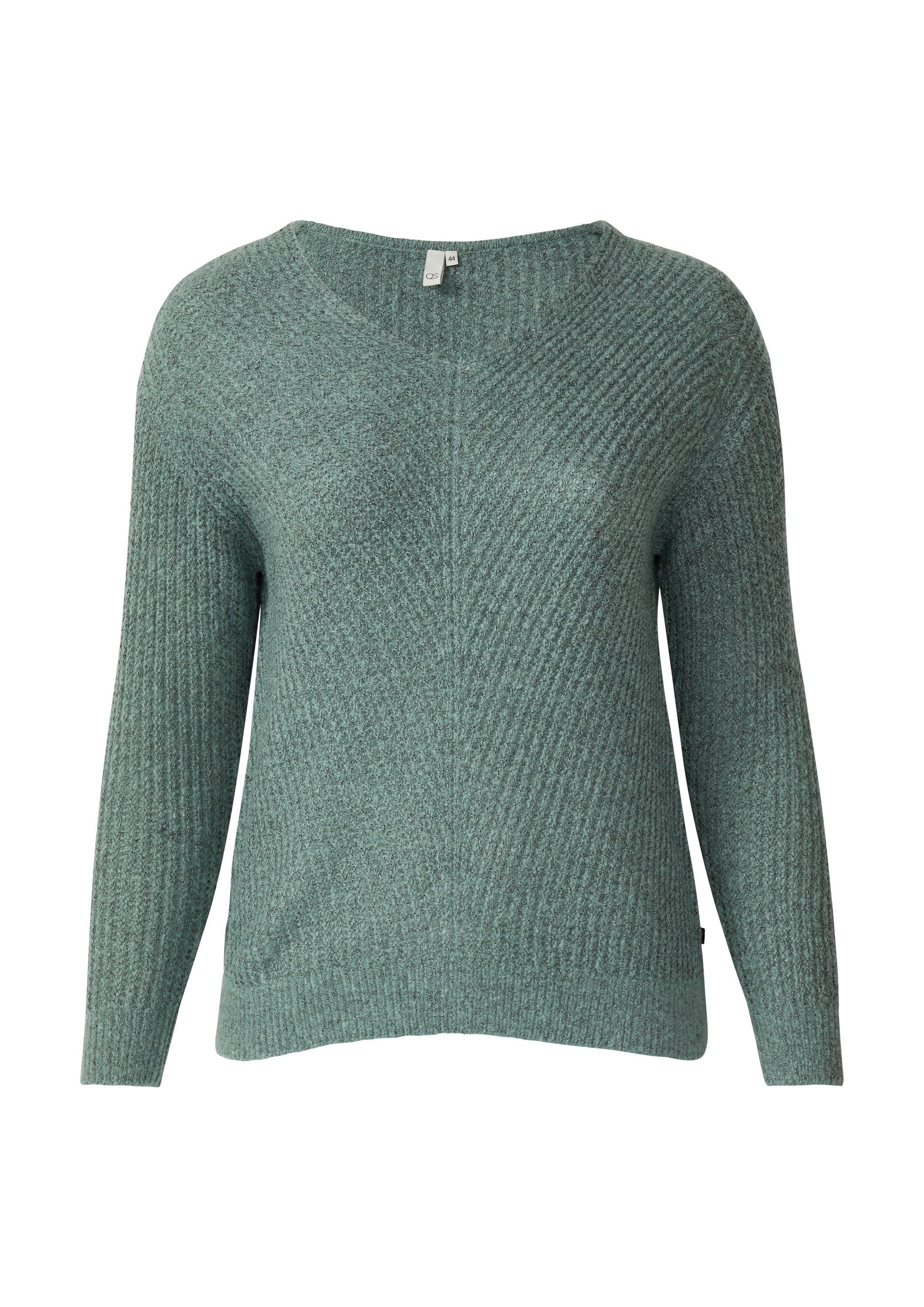 QS Longpullover Strickpullover Melierter Pullover mit überschnittener Schul günstig online kaufen