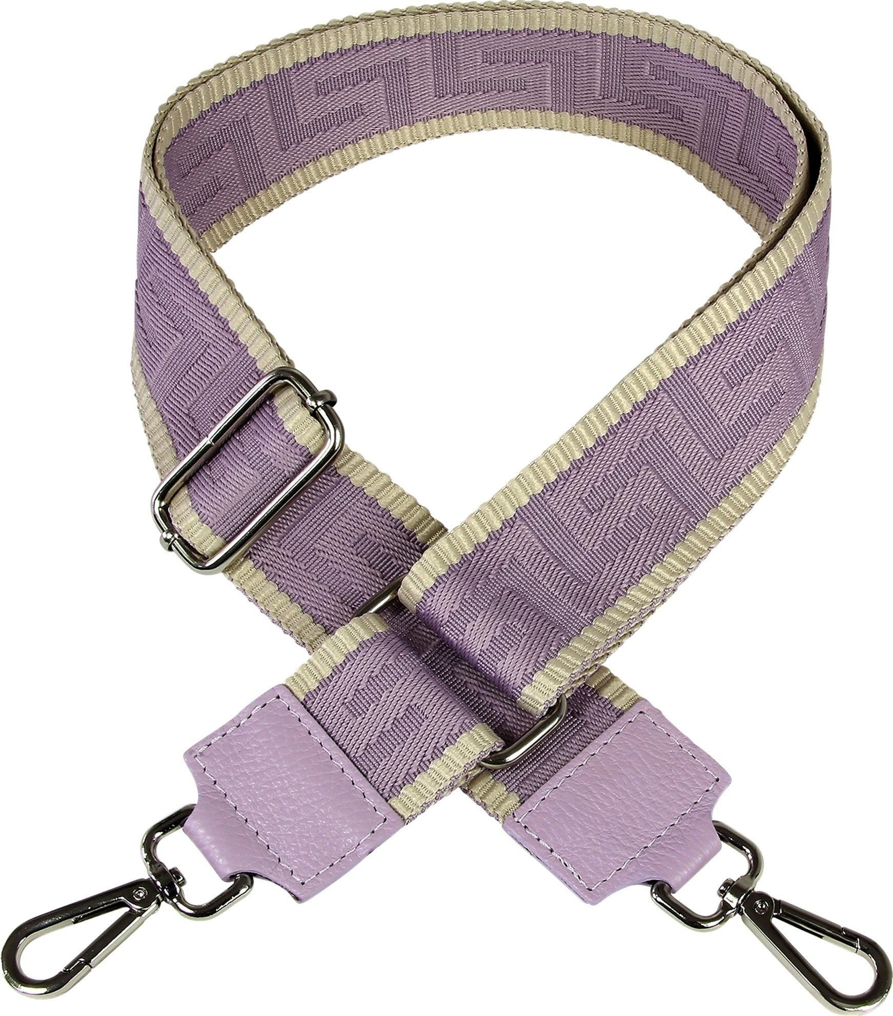 FLORENCE Tragegurt Florence Damen Boho-Gurt Canvas Leder, Damen Tragegurt, Echtes Leder, Panama Canvas lila lavendel beige 140cm