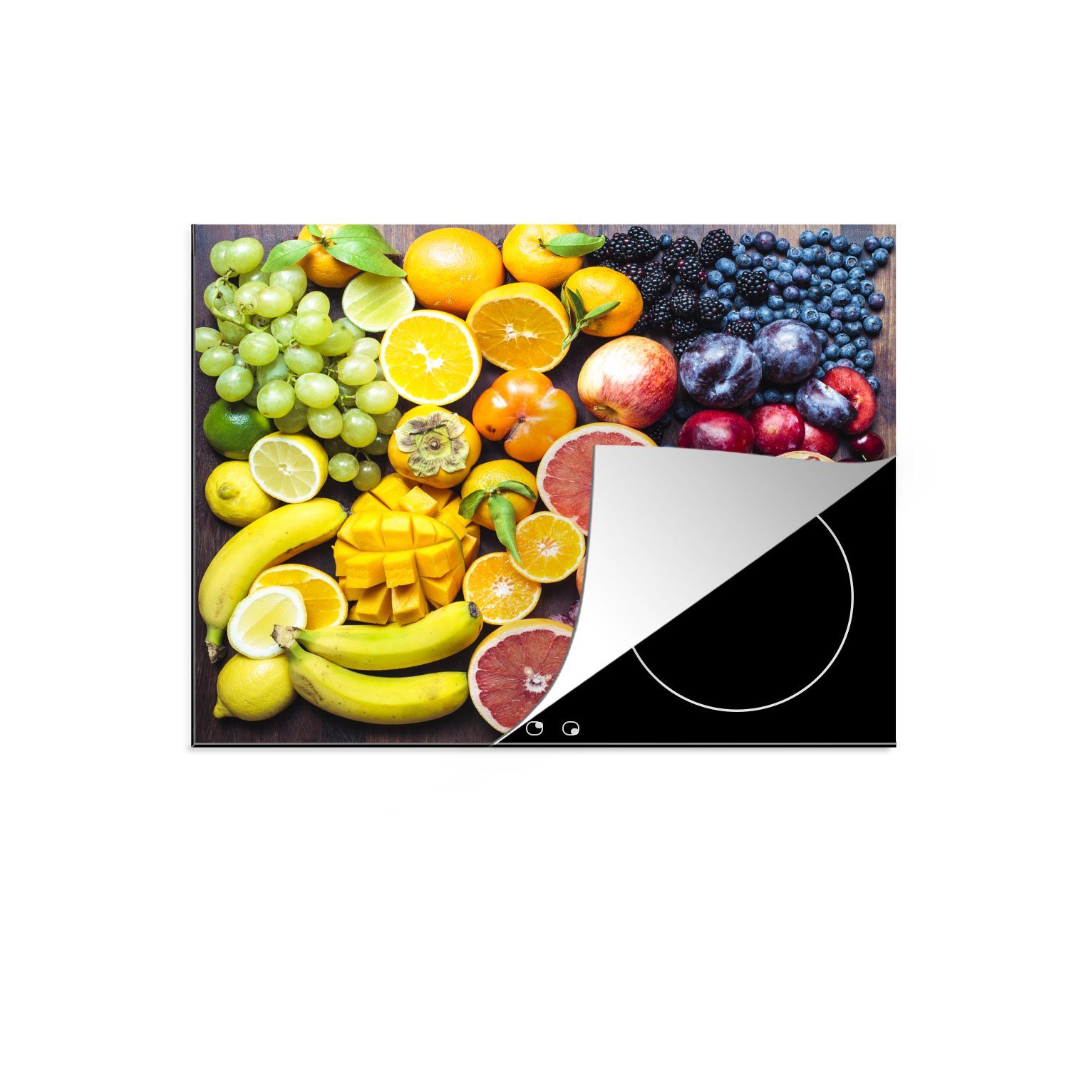 küche, tlg), cm, für Obst (1 Farben, Vinyl, Ceranfeldabdeckung Induktionsmatte Herdblende-/Abdeckplatte - die 59x52 Regenbogen - MuchoWow