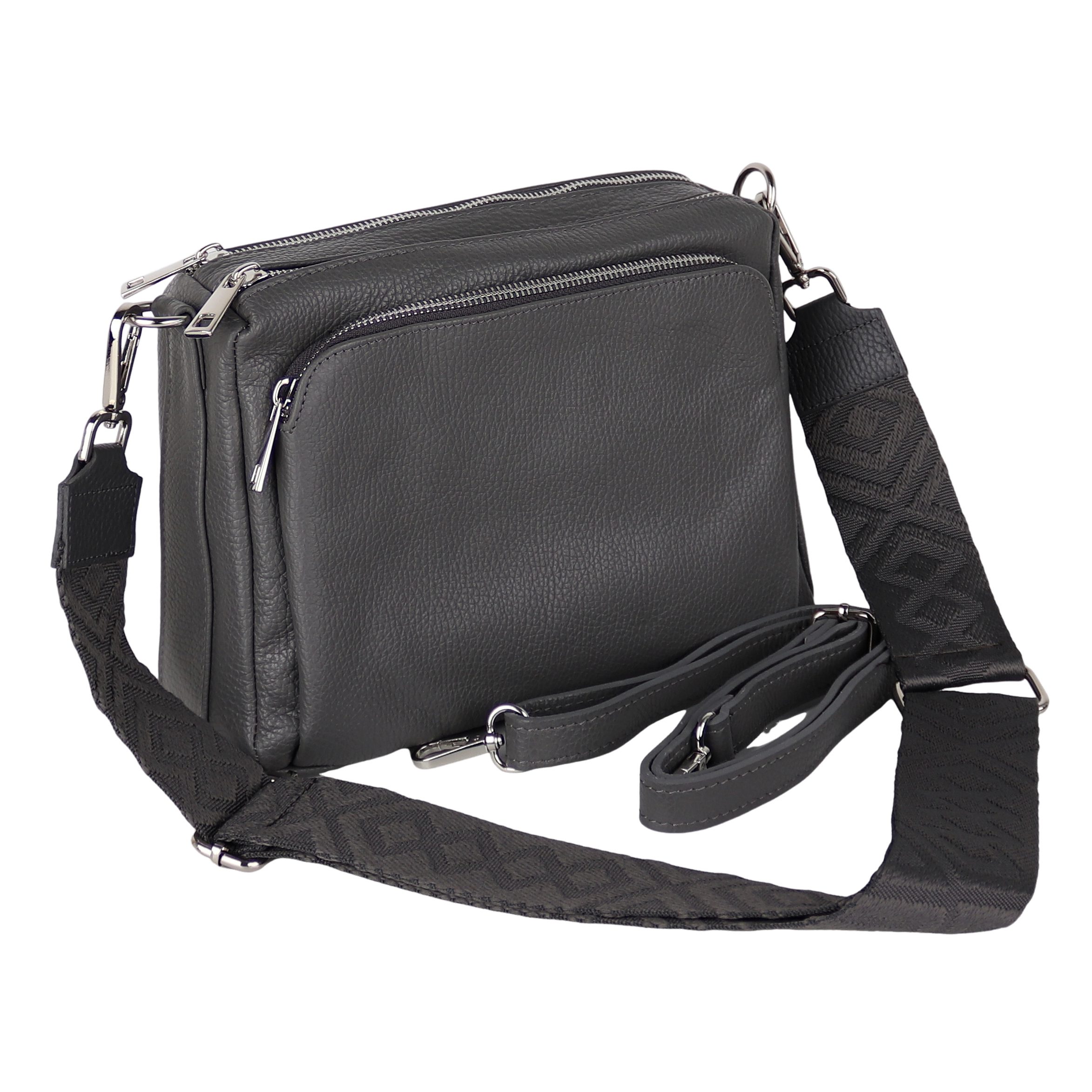 MIRROSI Umhängetasche Damen, Echtleder, Leder, Made in Italy, Mittelgroß, (Schultertasche für jeden Anlass (1 Tasche mit 1 oder 2 Gurte), 27x19x10cm, Drei Hauptfächer mit Reißverschluss), Crossbody Bag, Schwarz, gemusterten& verstellbaren Schulterriemen