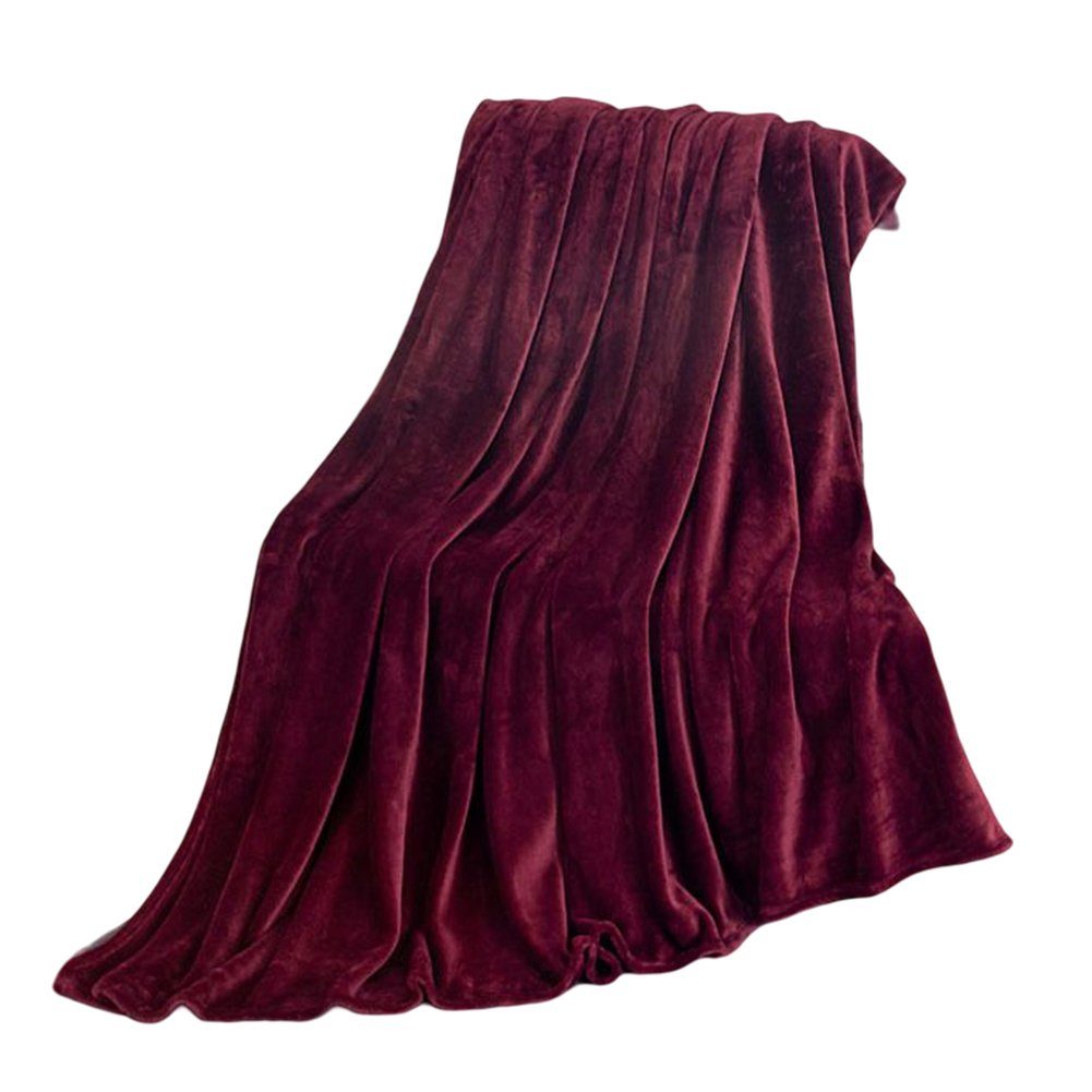 Wohndecke Einfarbige Waschlappendecke, Verdickte red Blusmart Fleece-Bettlaken, Doppelseitige wine