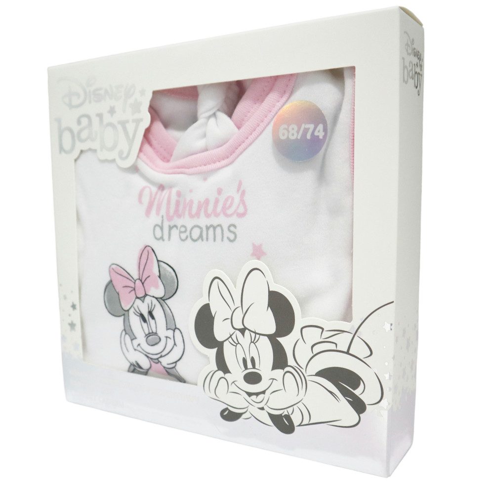 Disney Strampler Disney Minnie Maus Baby 4 tlg Set Body Hose Lätzchen Mütze (4-tlg) Gr. 56 bis 74, reine Baumwolle