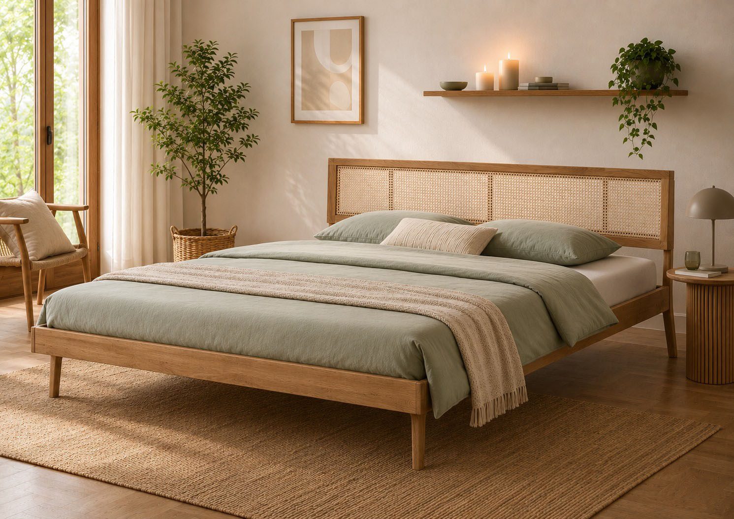 OTTO home Massivholzbett Hällevik, Kopfteil höhenverstellbar, Eiche massiv, mit Wiener Geflecht (mehrere Breiten), skandinavischer Stil, Made in EU, FSC®-zertifiziert, sehr stabil
