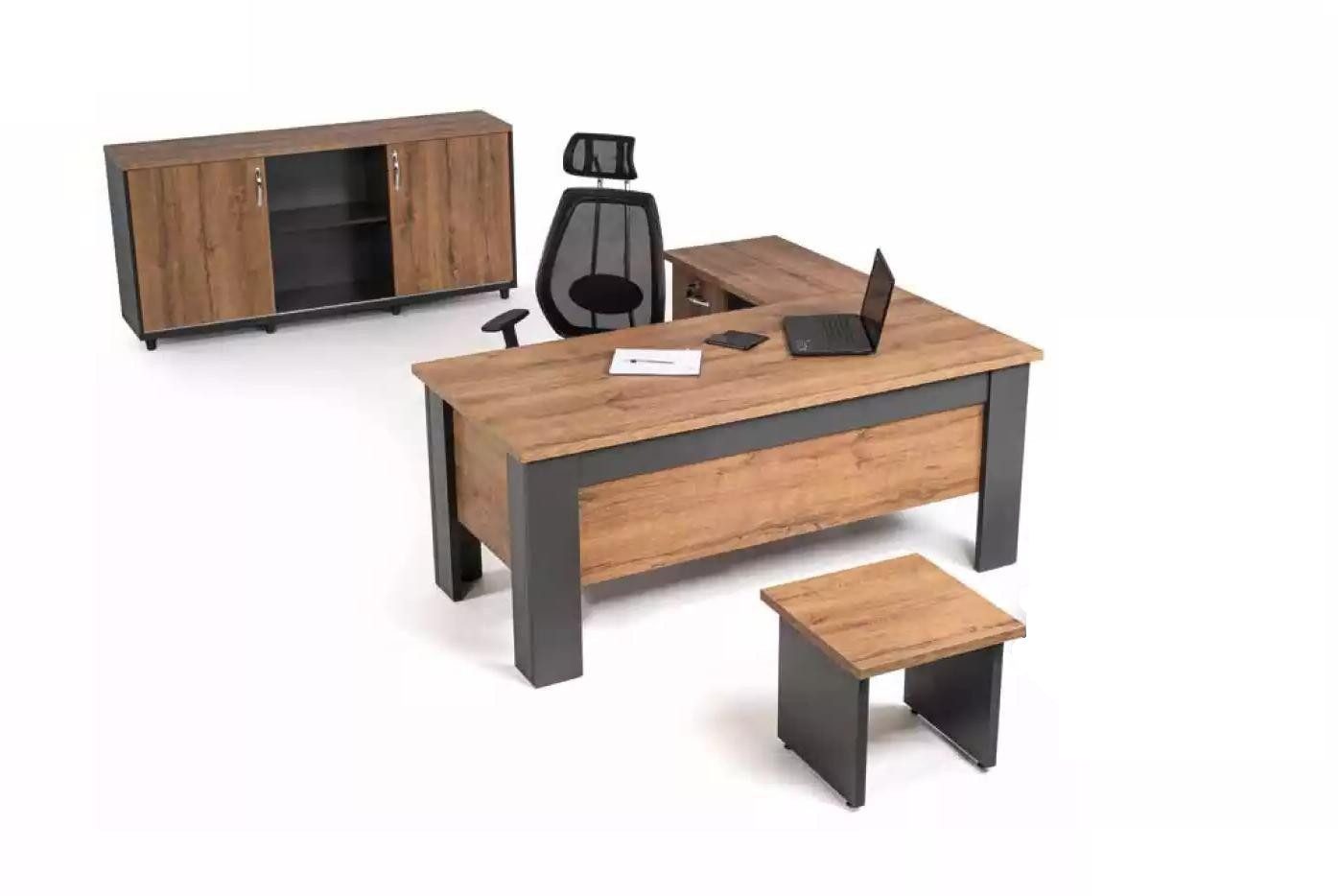 Büromöbel-Set Braunes Büro-Set mit Komplettausstattung Schreibtisch Schrank