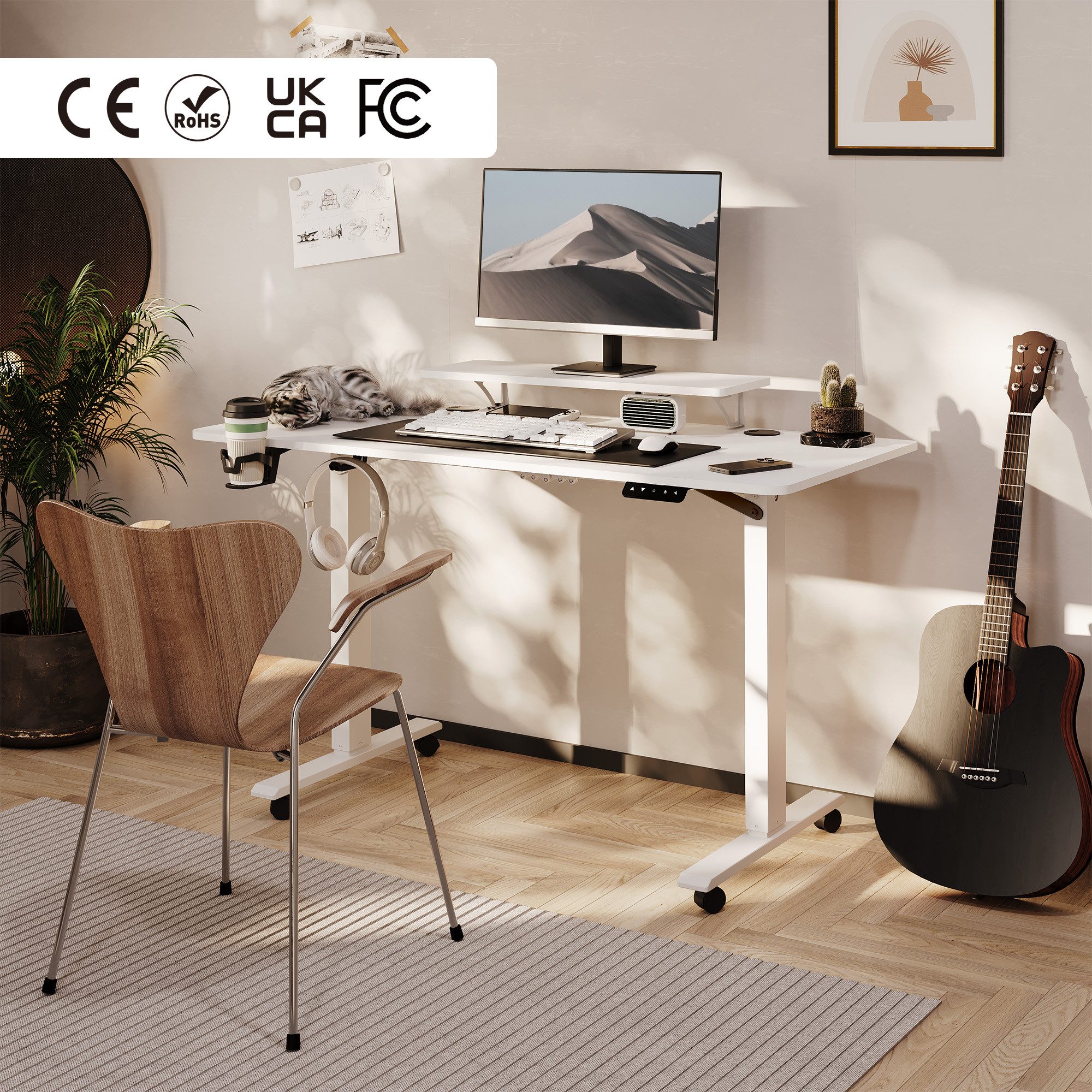 SANODESK Schreibtisch Elektrisch höhenverstellbarer Schreibtisch, Ergonomisches Design, 140/120 cm Breit, 60 cm Tief – Bild 2 von 5