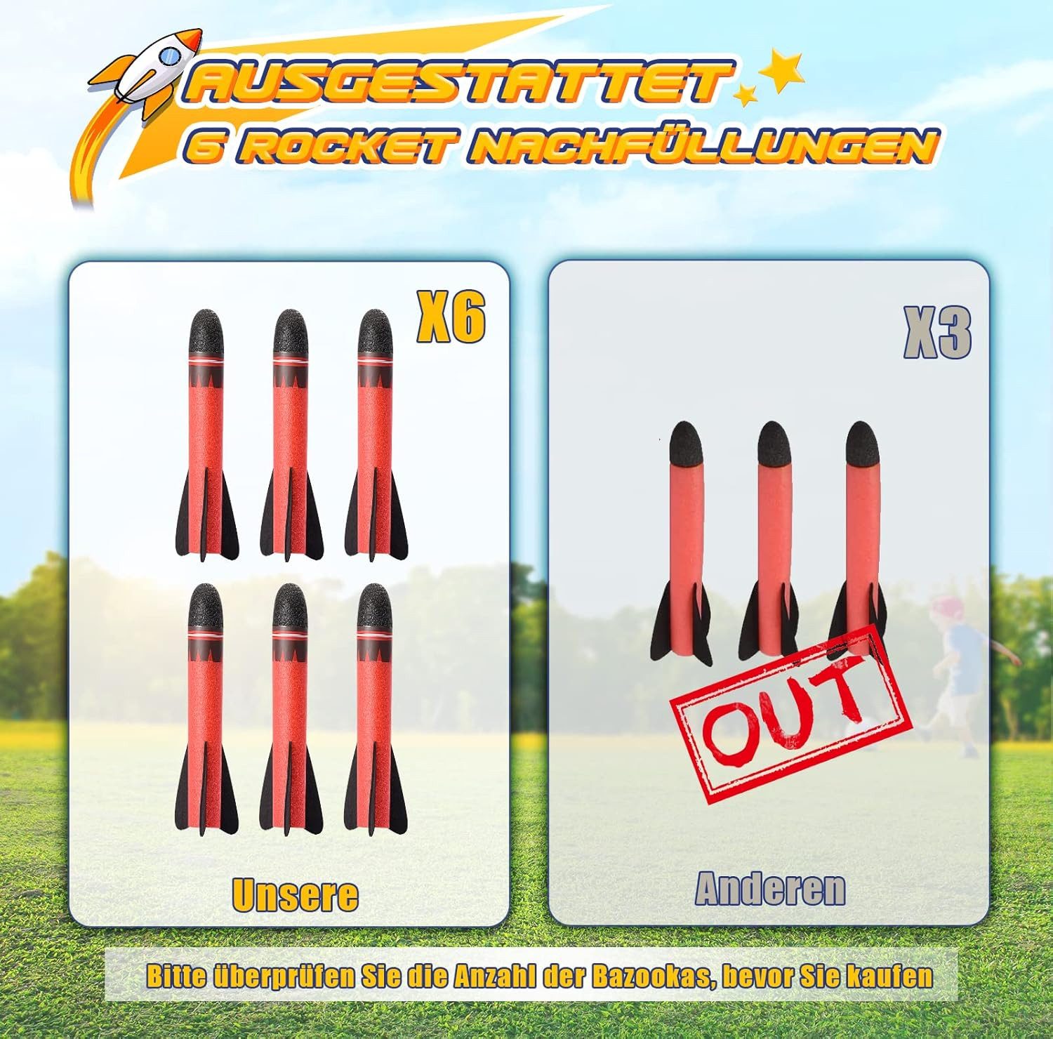 POPOLIC Spielzeug-Flugrakete Rakete Luftdruck, Outdoor Spielzeug für Kinder günstig online kaufen