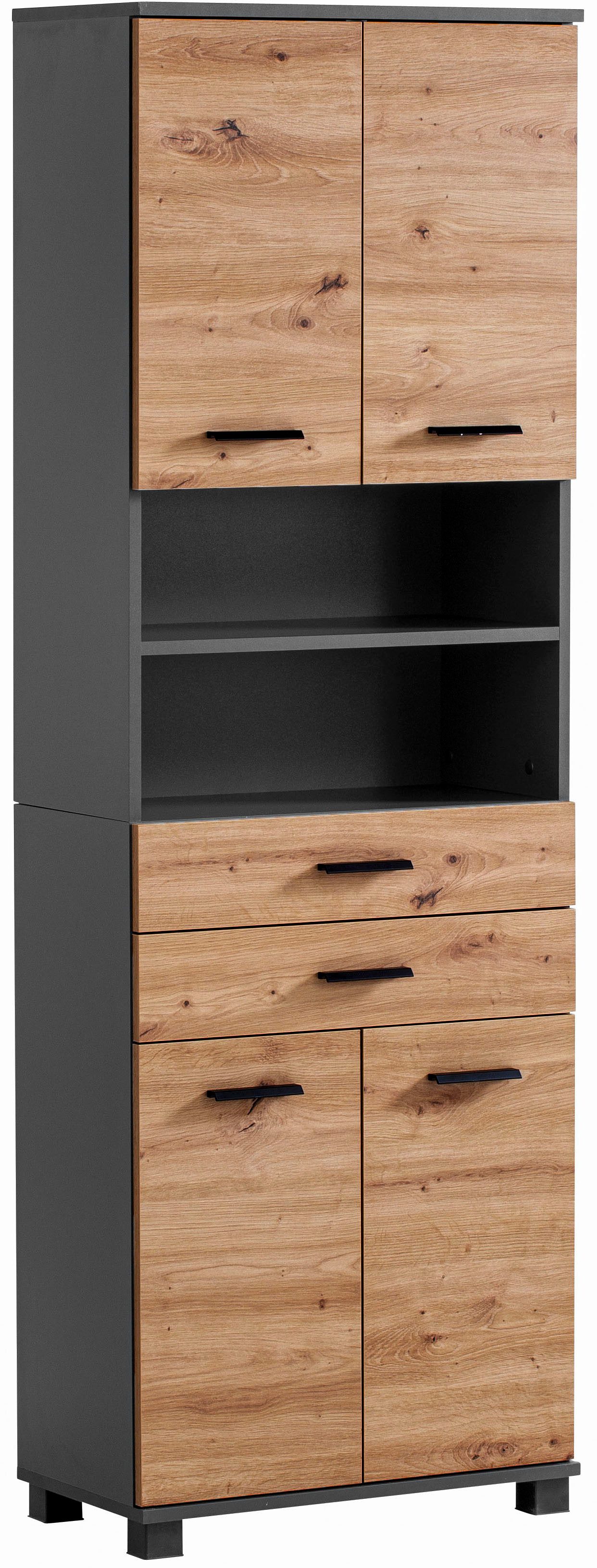 welltime Hochschrank Breite 60 cm, verstellbare Einlegeböden, Metallgriffe
