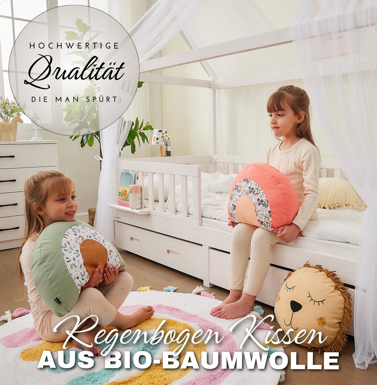 Alavya Home® Dekokissen Kinderkissen Regenbogen - D40 cm I Kuschelkissen Fl günstig online kaufen