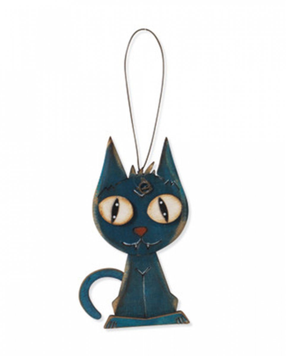 Horror-Shop Dekoobjekt Halloween Holz Ornament Katze als Mitbringsel & De