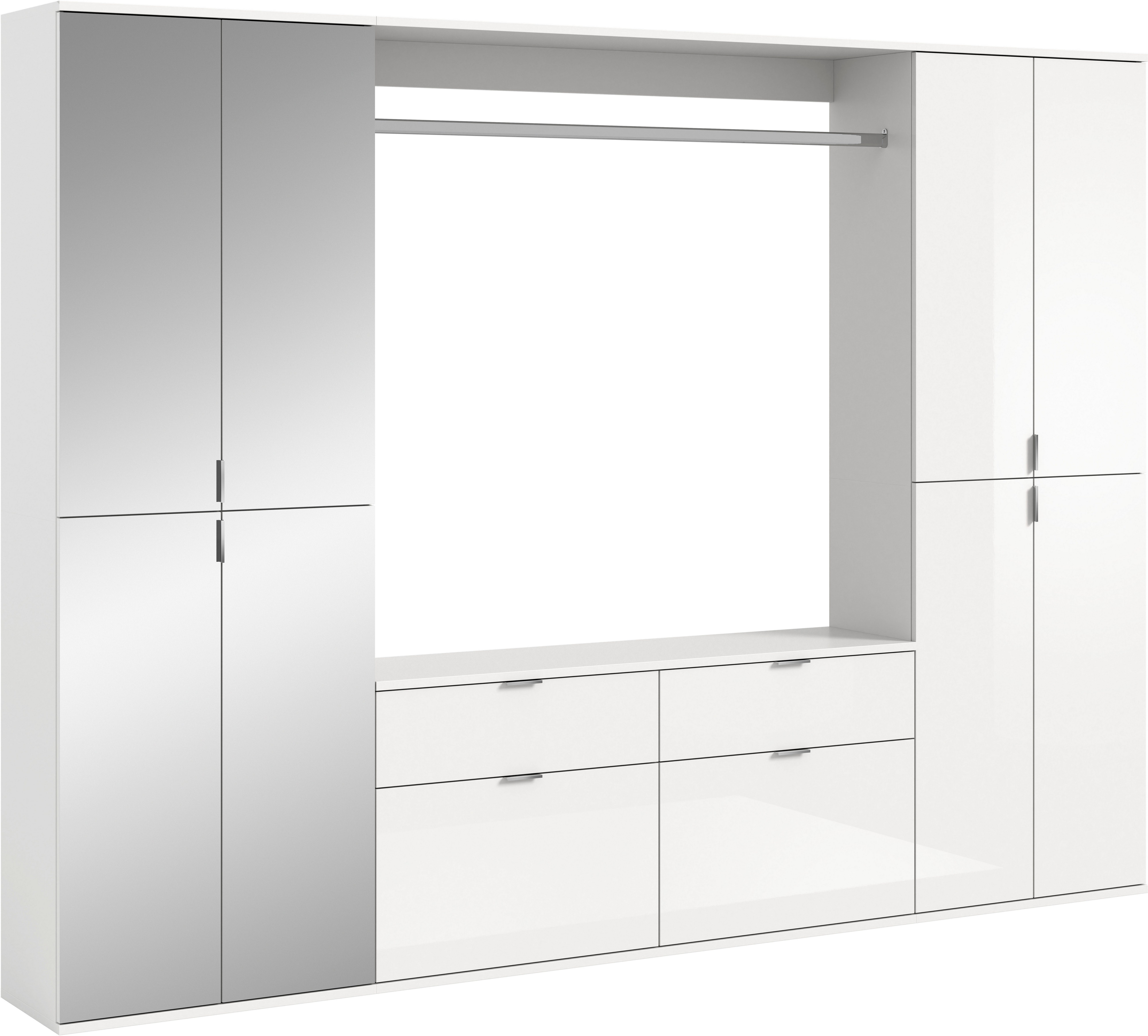 Home affaire Garderoben-Set TRONDHEIM, 5-teilig, Breite 243cm, individuell platzier- & erweiterbar, (Set, 4-St., bestehend aus: 2x Garderobenschrank breit & 3-tlgs. Zwischenbauelement), Garderobenschrank, Kleiderschrank, Schrankkombination, Garderobe