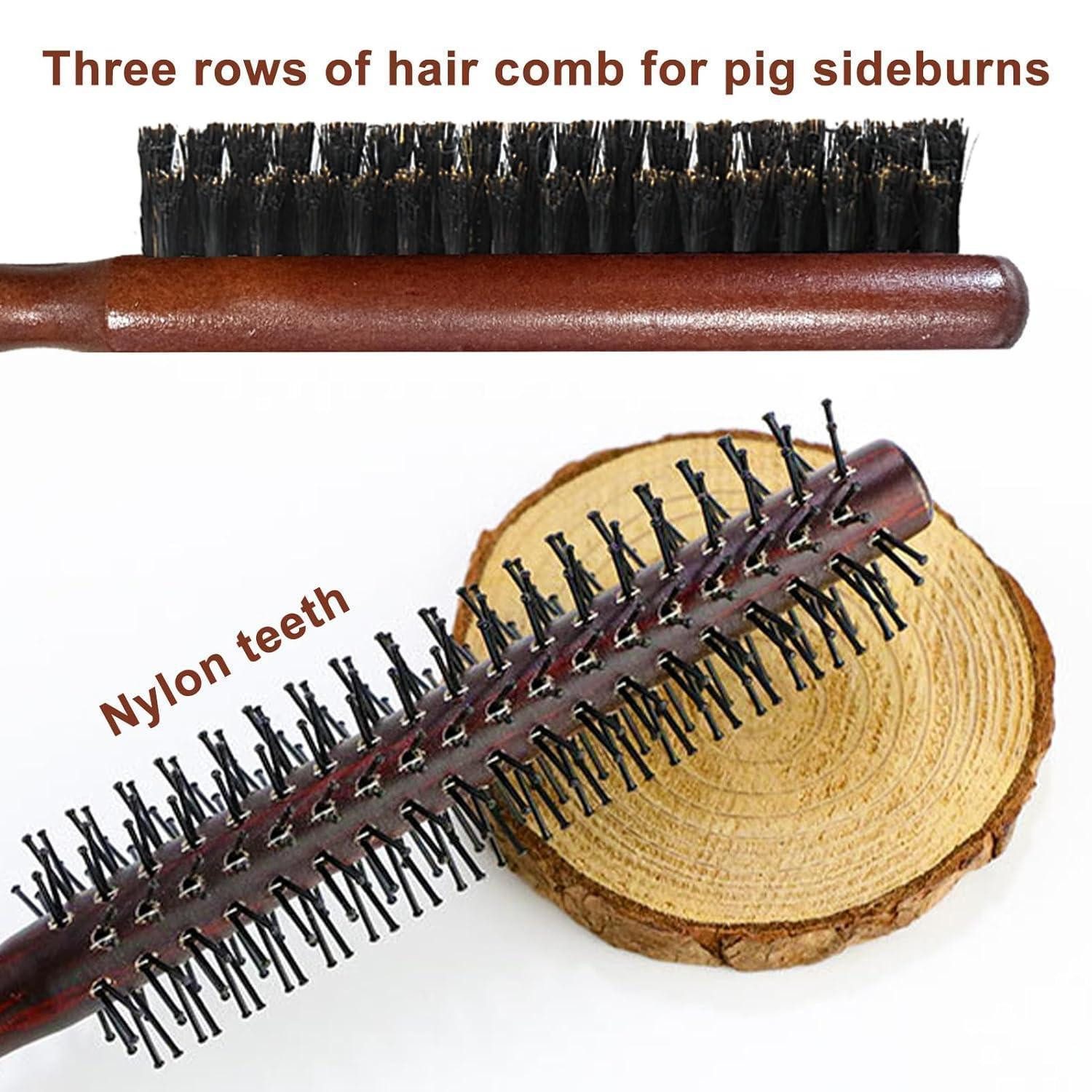 LuxusKollektion Haarbürsten-Set Haarbürste Wildschweinborsten Holzgriff Rundbürste Zopf Bun 21cm+24cm