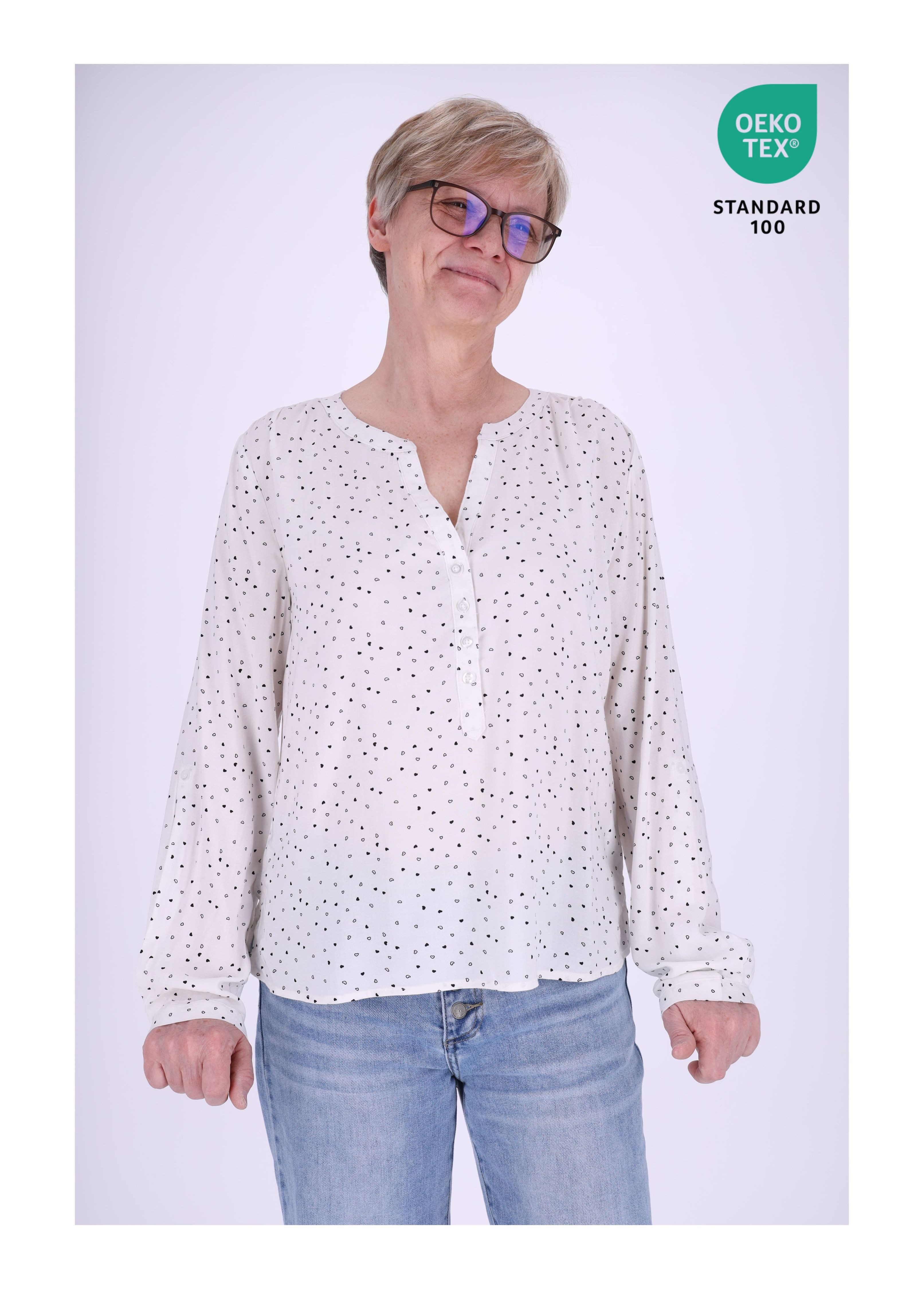 SPLASH OF COLOR Klassische Bluse Schlupfbluse Minimal Print Herzen