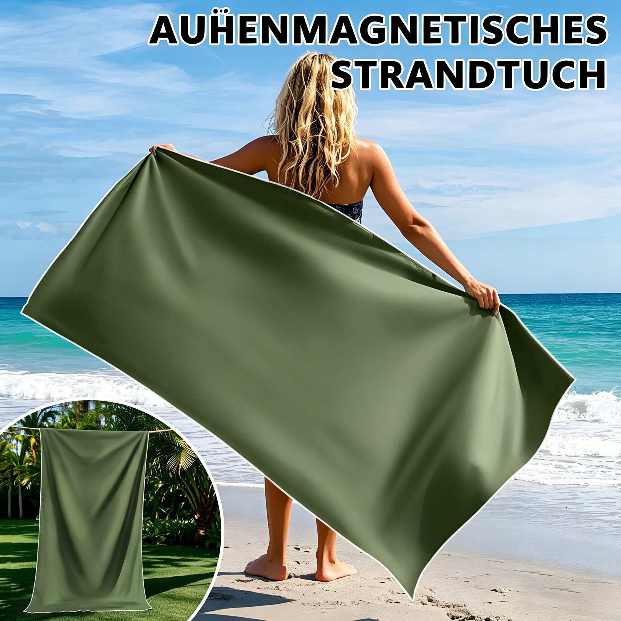 ibettertec Strandtuch Strandtuch Mikrofaser Badetuch Strandlaken mit Magnetverschluss, 190x76cm Schnelltrocknend Duschtuch Mikrofaser Handtuch groß