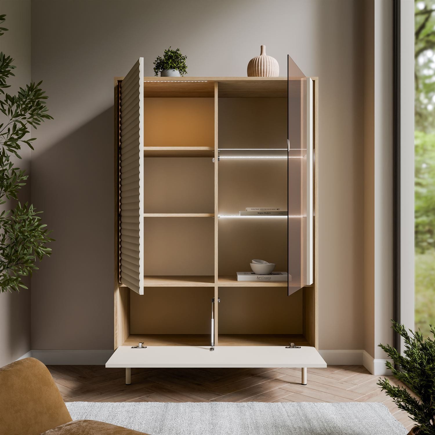 Lookway Standvitrine FLORENCE 2D1W mit LED-Beleuchtung Breite: 100 cm
