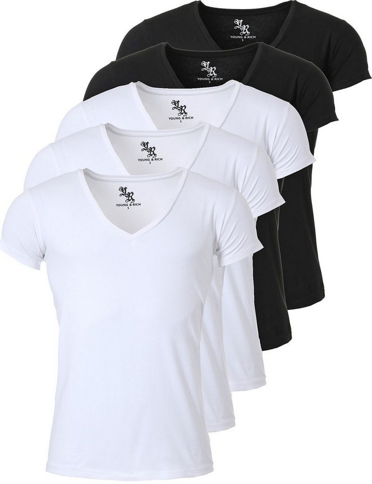 Young & Rich T-Shirt Herren Uni Basic 1315 extra tiefer Ausschnitt 5er Pack (5er-Pack, 5-tlg., 5er-Pack) V-Ausschnitt unifarben kurzarm slim fit