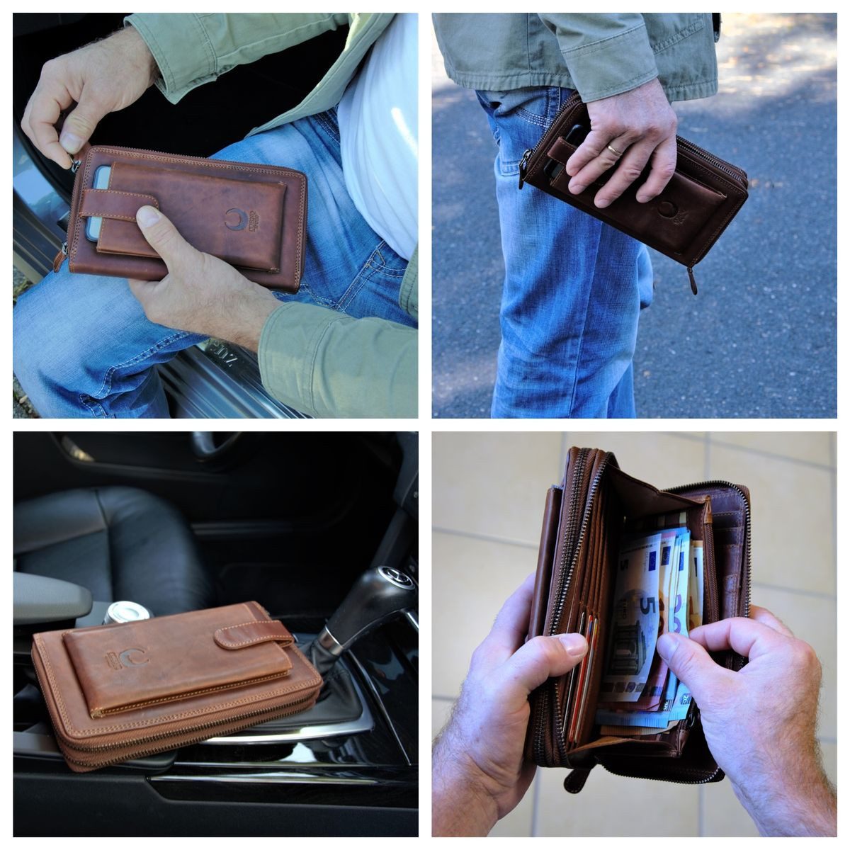 Corno d´Oro Geldbörse Herren Echt Leder Groß HANDMADE XXL Dokumententasche mit Handytasche, große Handytasche, Reiseorganizer mit RFID Schutz