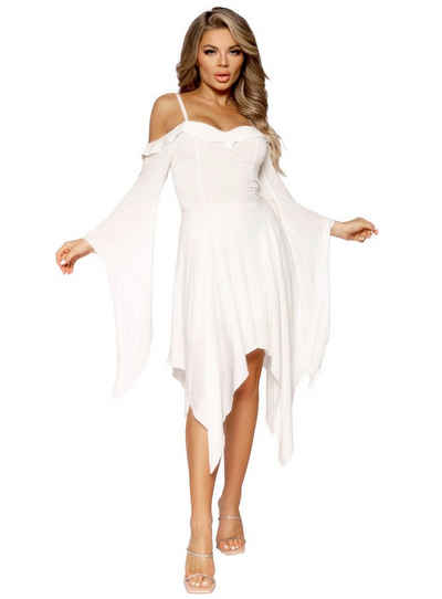 Leg Avenue Kostüm Weißes Trägerkleid mit Trompetenärmeln, Vielfältig verwendbares Kleid mit ausufernden Ärmeln