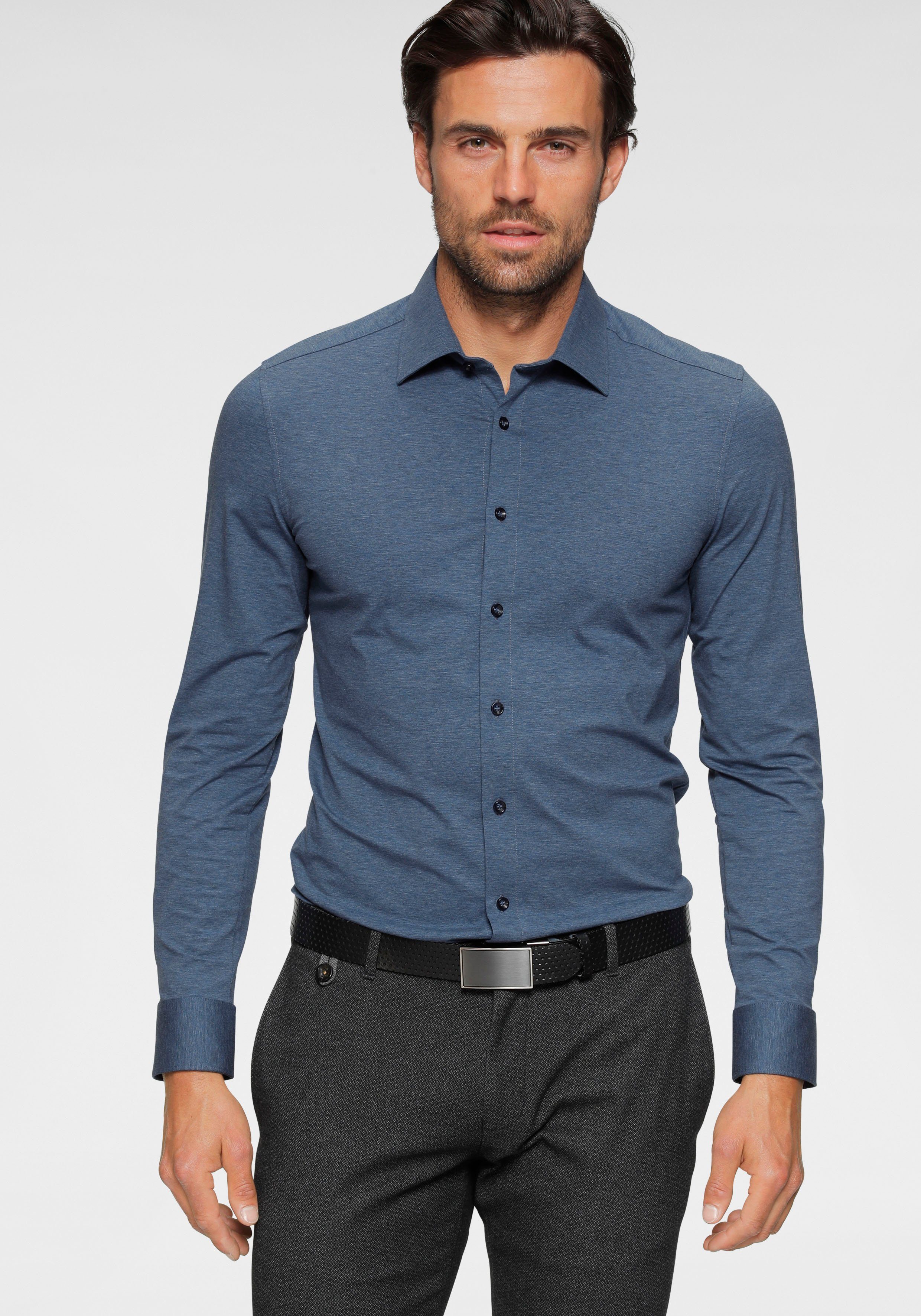 rauchblau OLYMP Qualität Jersey Businesshemd Five fit Level in body