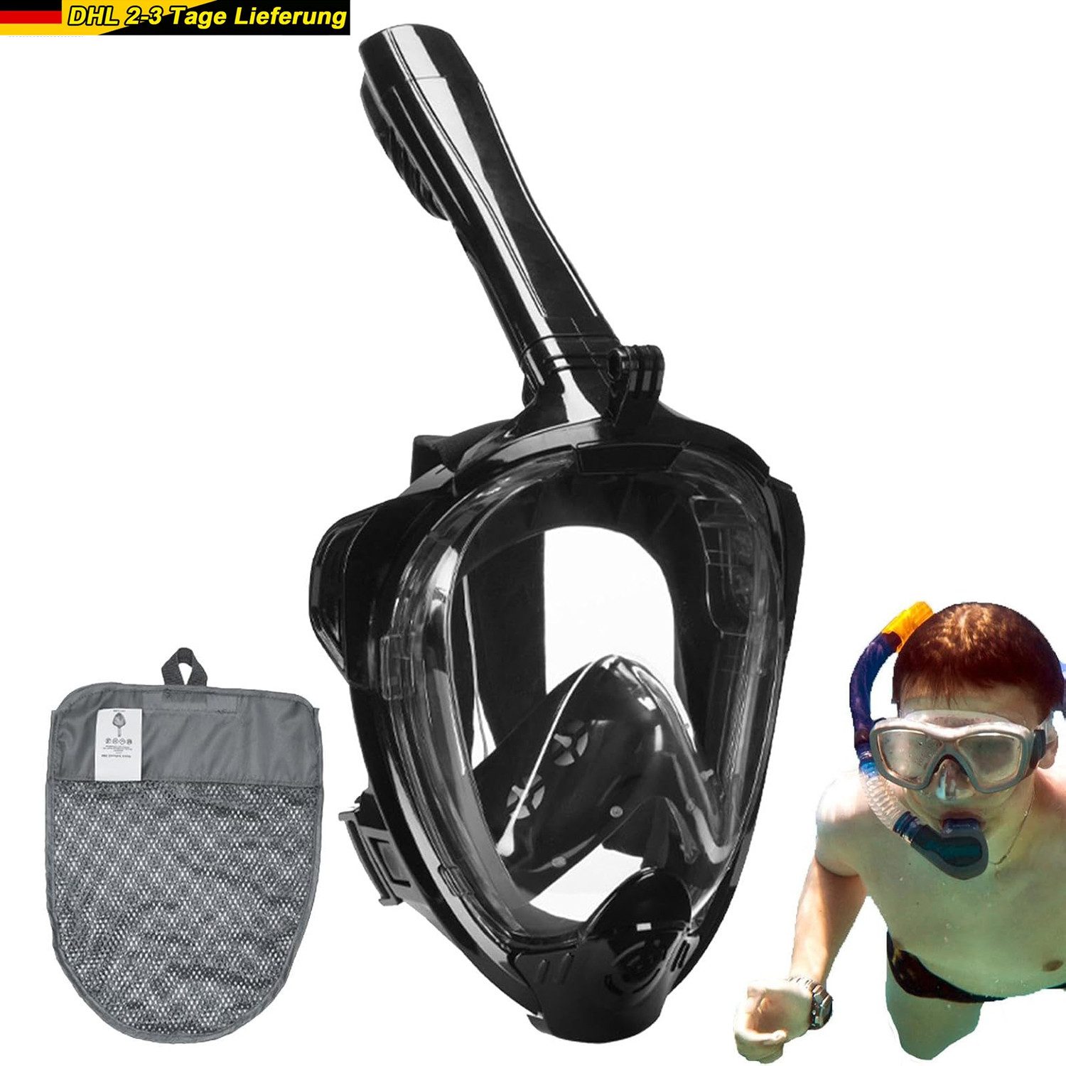 HAUSS SPOLE Schnorchel Einstellbare Schnorchelmaske Taucherbrille Set Erwachsene/Kinder (Vollgesichts Tauchmaske, 180° Panoramablick Anti-Beschlag Anti-Leck mit Action-Cams kompatibel), für Erwachsene Kinder Tauchen Trocken Schnorchel und Schwimmen
