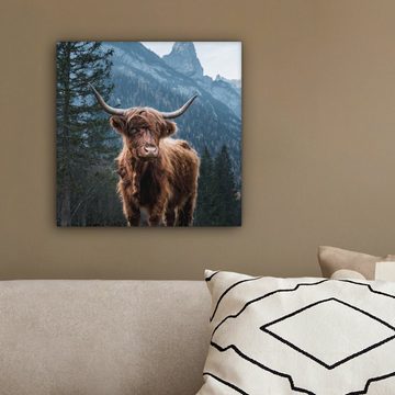 OneMillionCanvasses® Leinwandbild Kuh - Schottischer Highlander - Natur, (1 St), Leinwand Bilder für Wohnzimmer Schlafzimmer, 20x20 cm